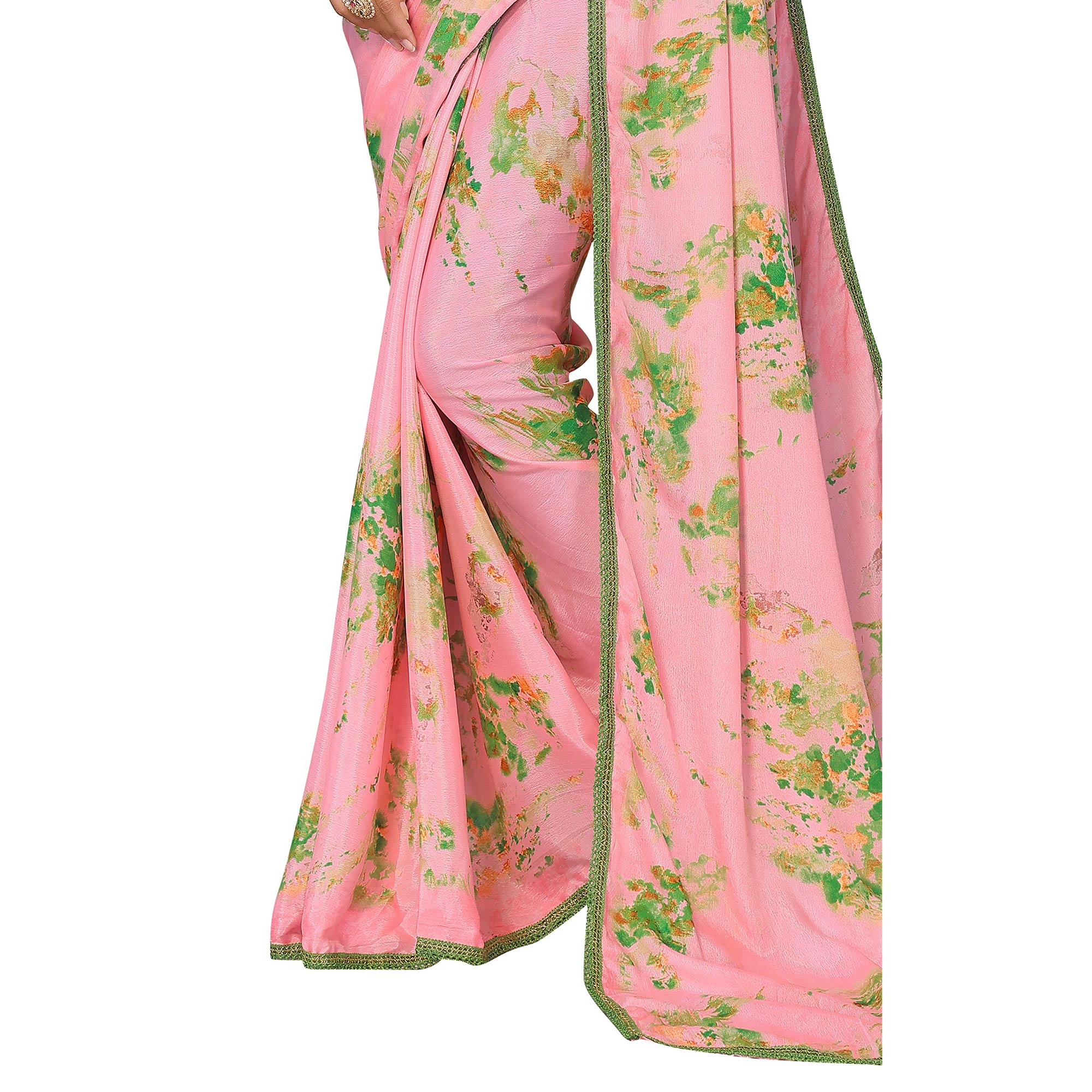 Baby Pink Printed Vichitra Silk Saree