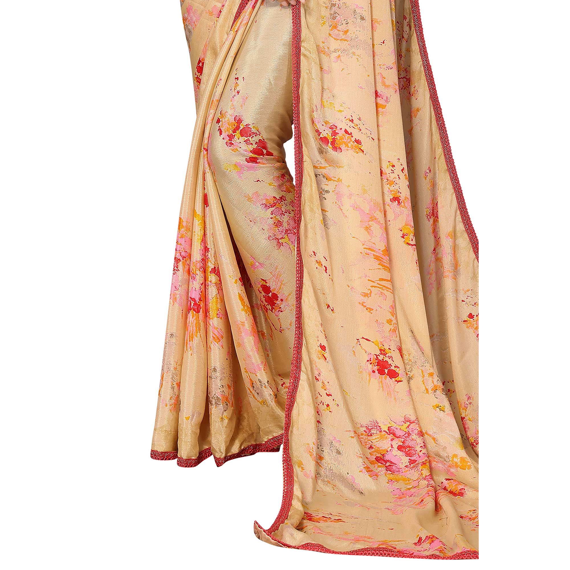 Beige Printed Vichitra Silk Saree