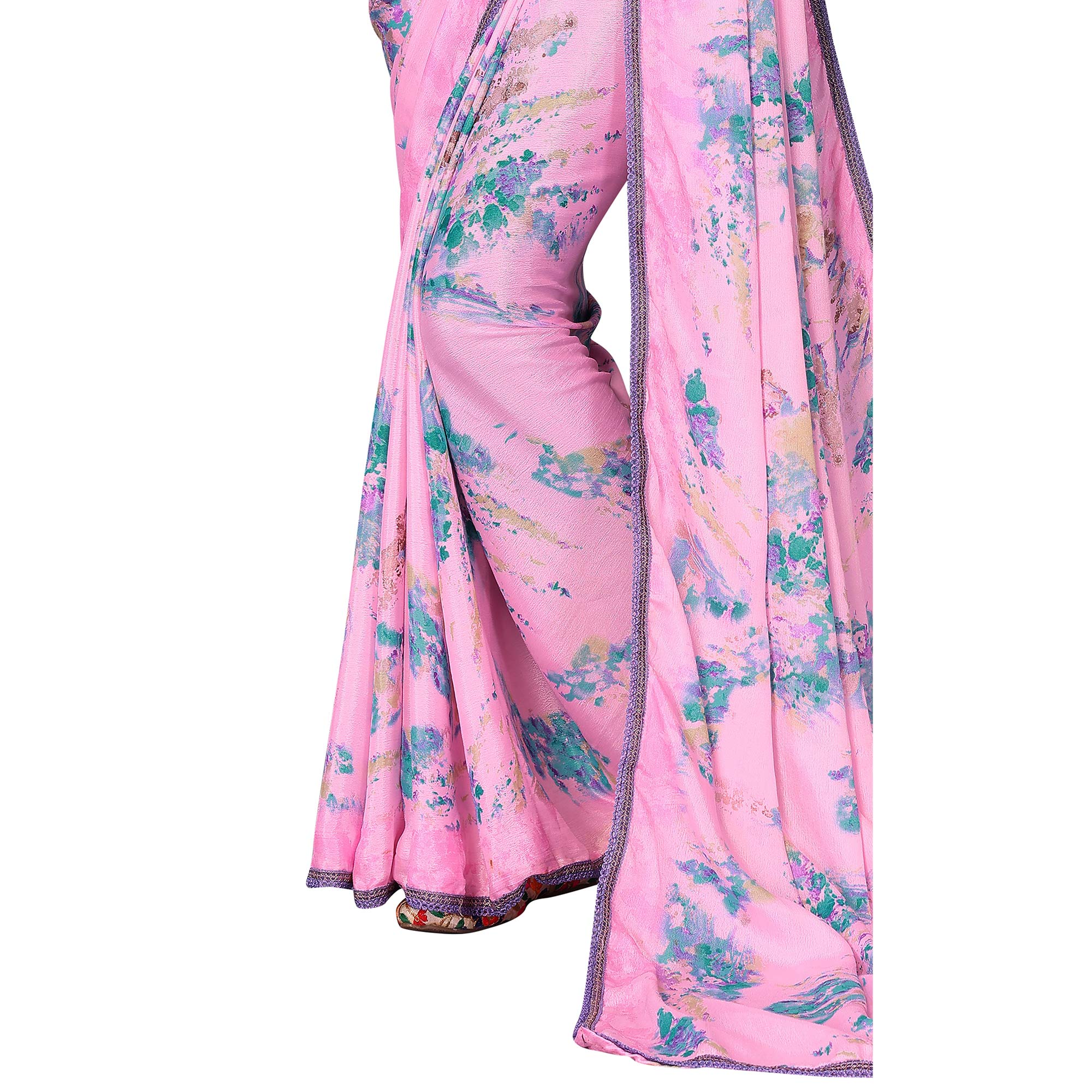 Pink Printed Vichitra Silk Saree