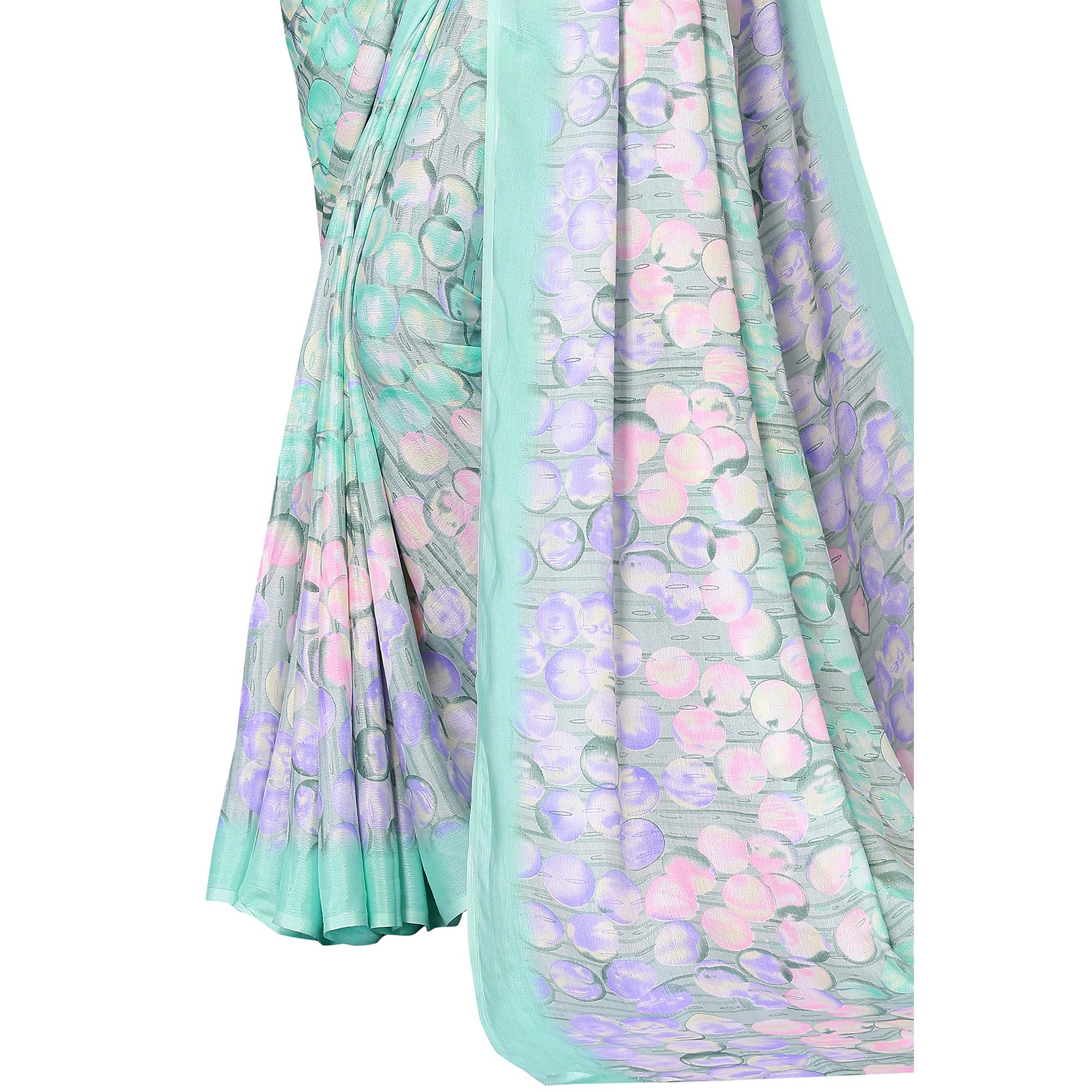 Light Turquoise Geometric Printed Vichitra Silk Saree