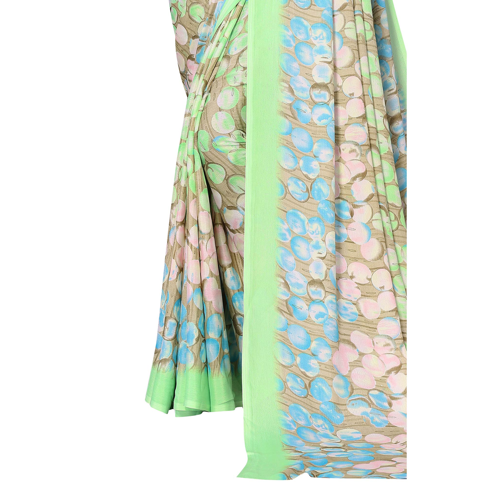 Parrot Green Geometric Printed Vichitra Silk Saree