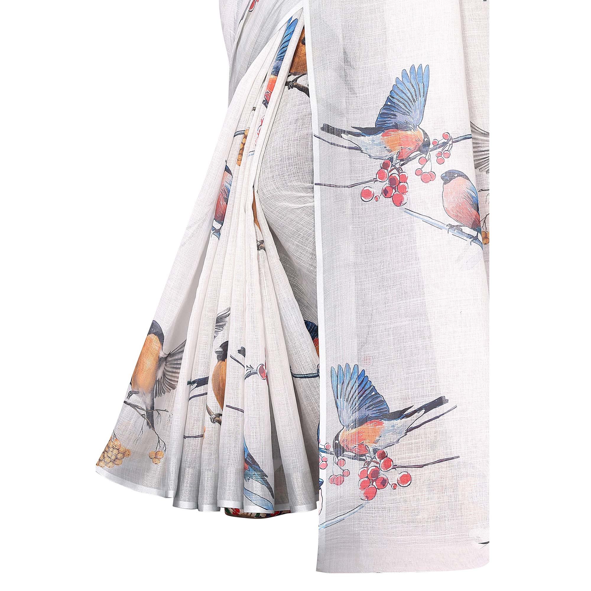 Grey Digital Floral Printed Linen Saree