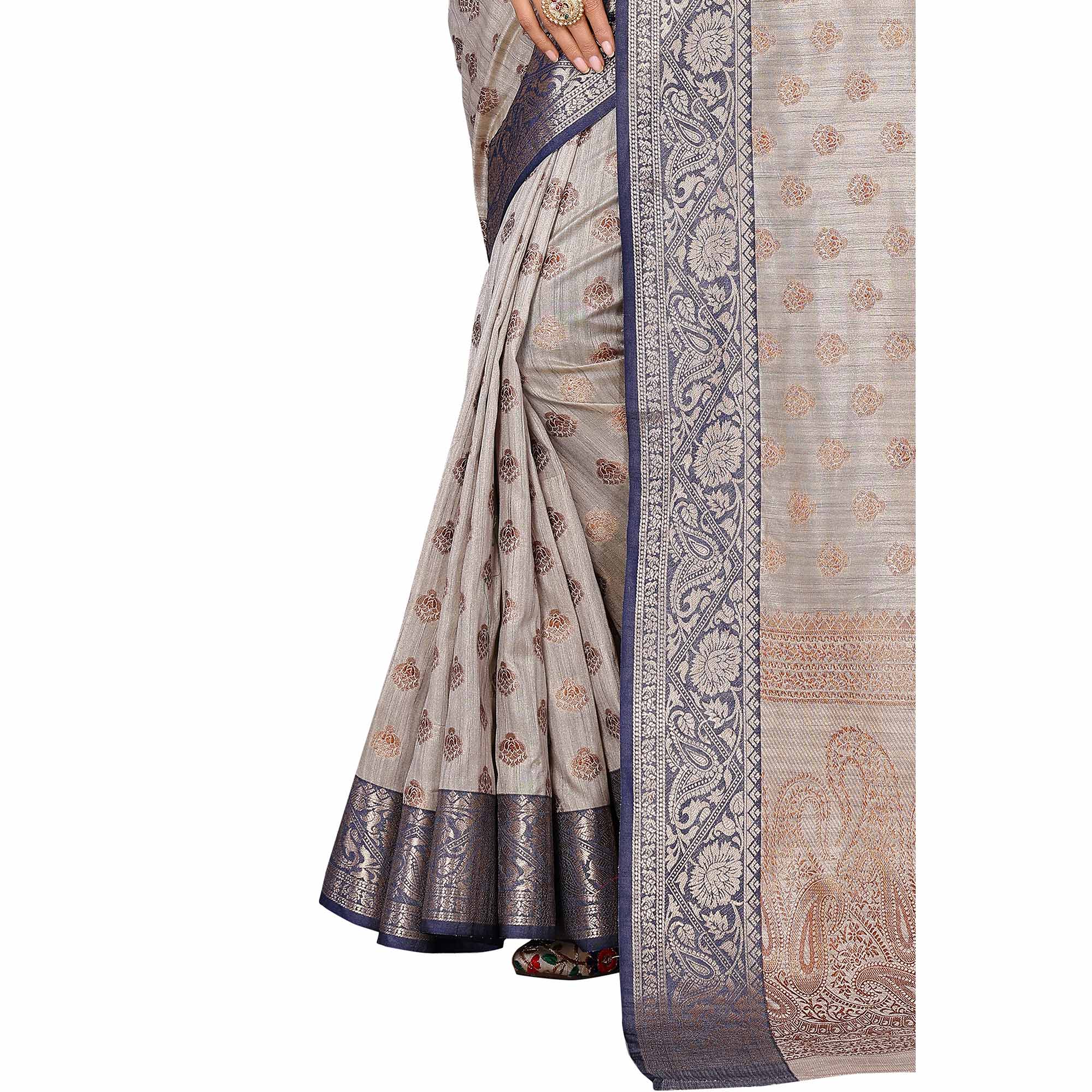 Grey Floral Woven Banarasi Silk Saree