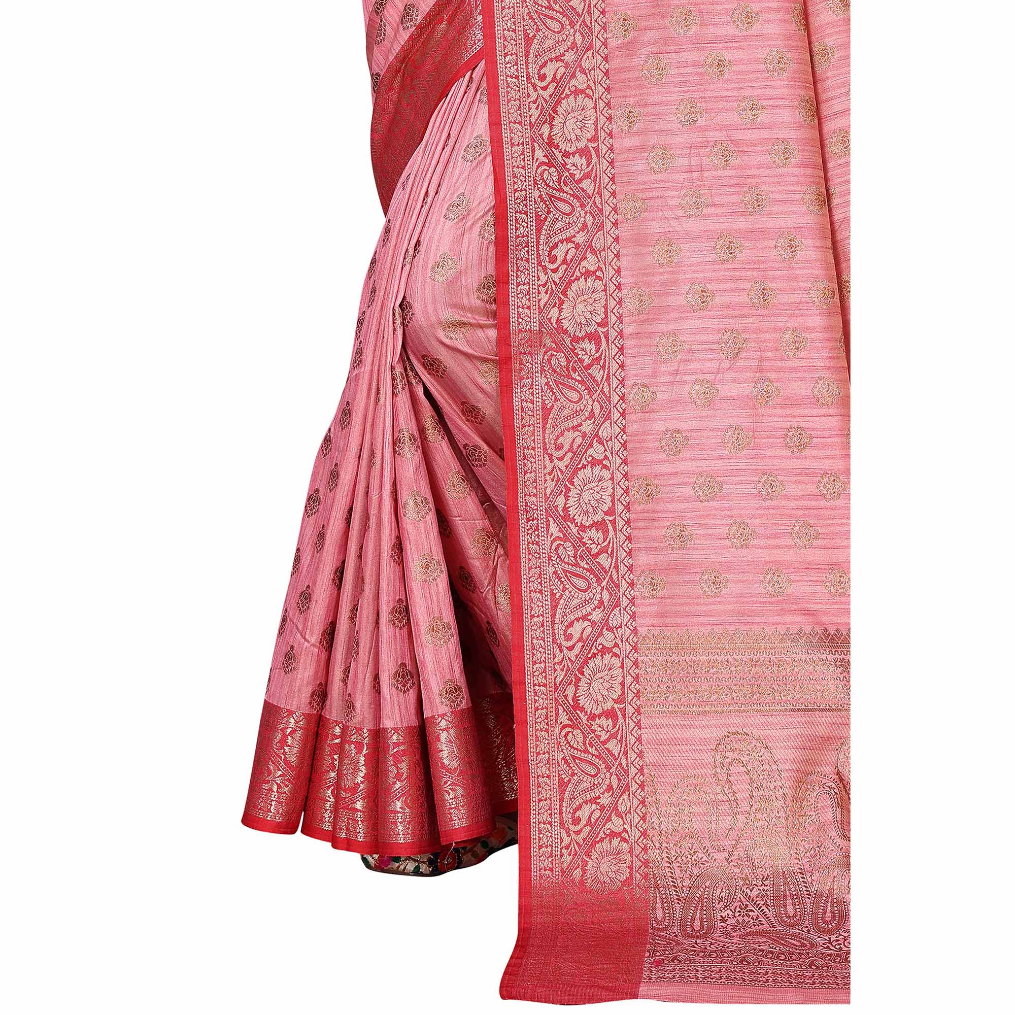 Pink Floral Woven Banarasi Silk Saree