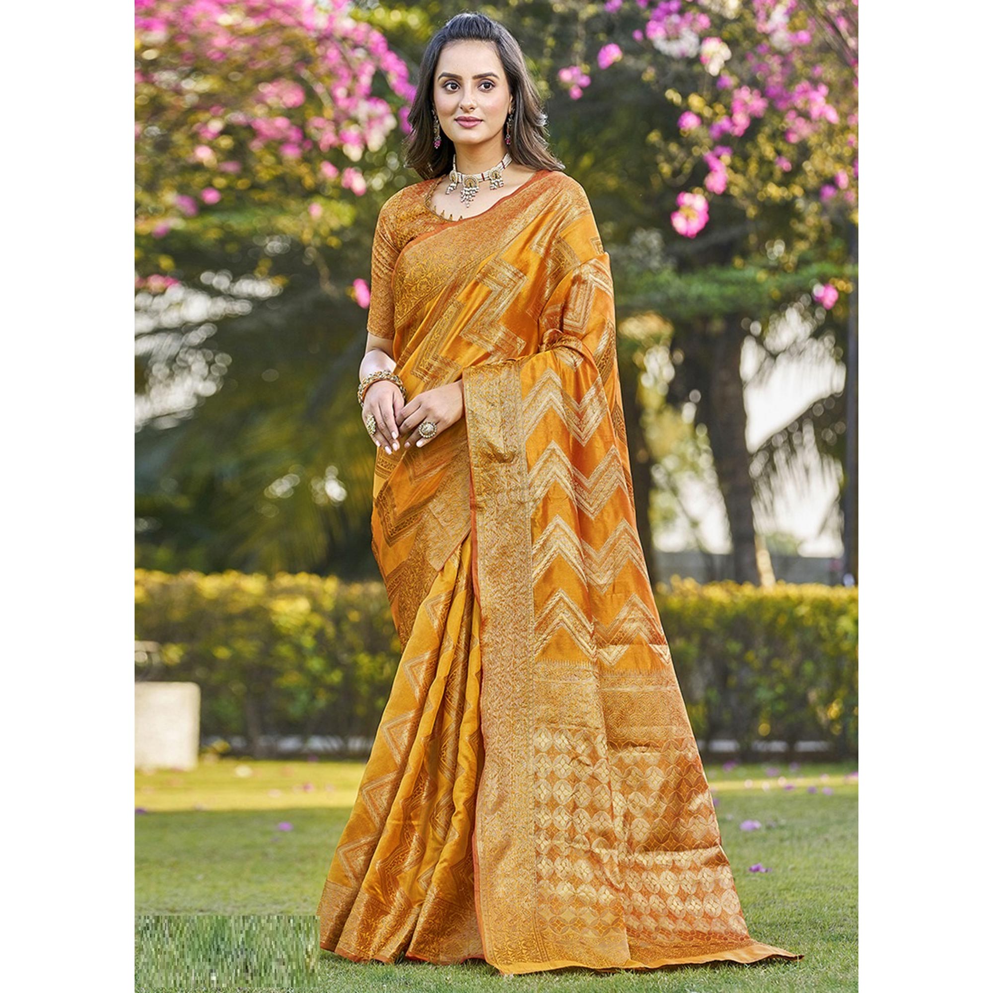 Mustard Woven Organza Saree