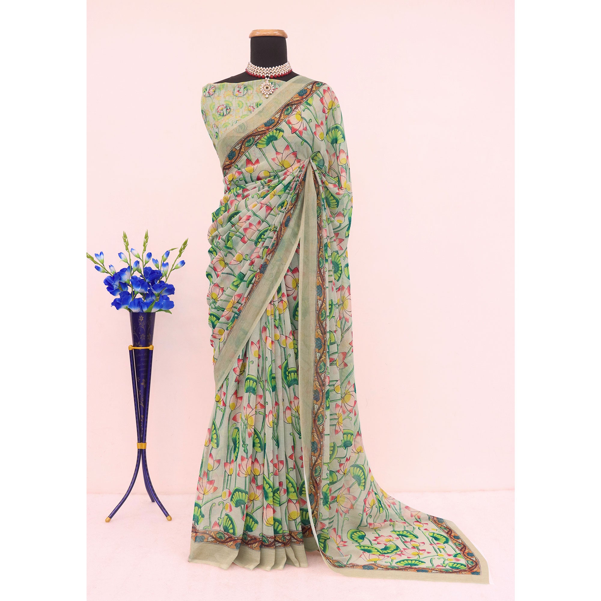 Beige Digital Printed Georgette Saree