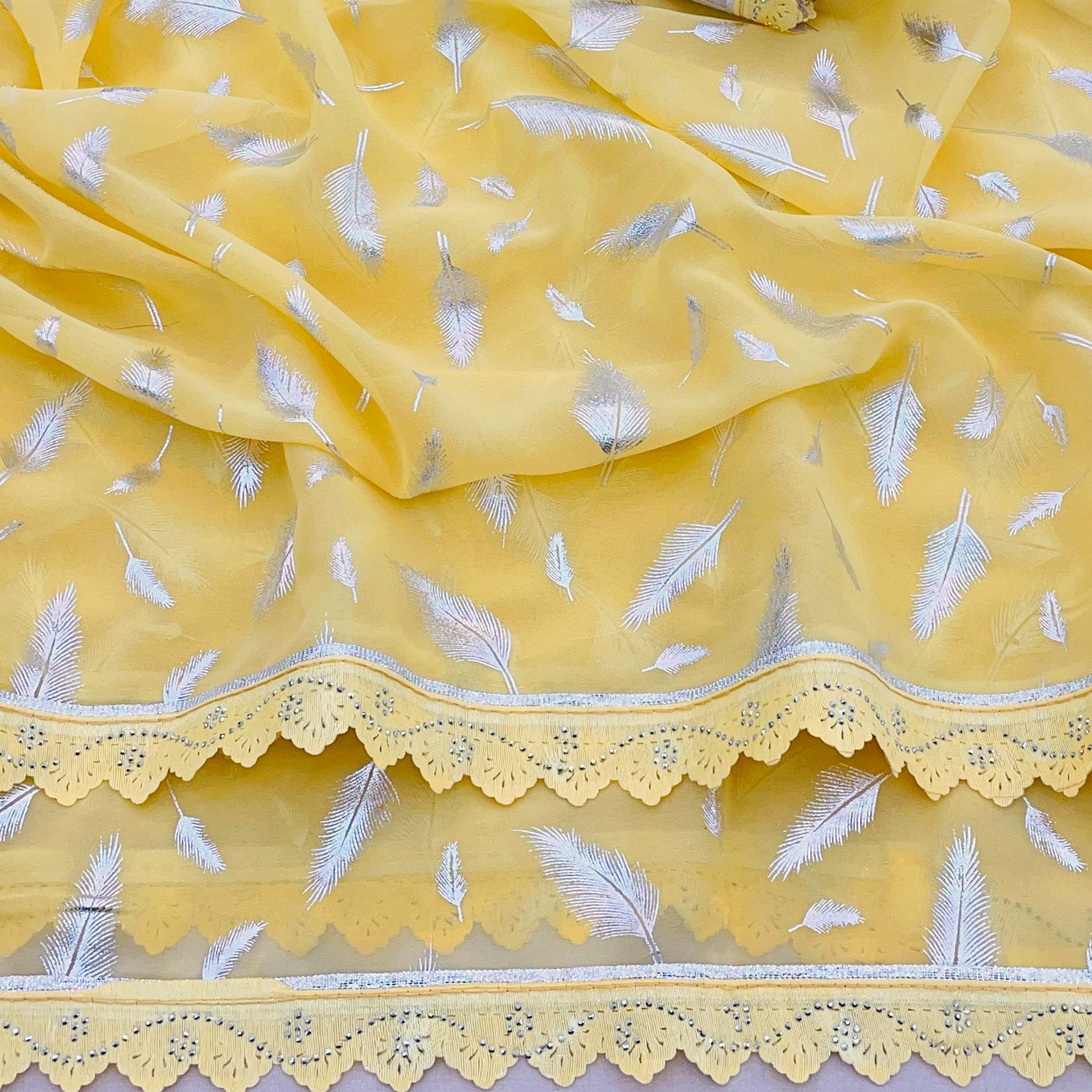 Yellow Foil Printed With Swarovski Georgette Saree