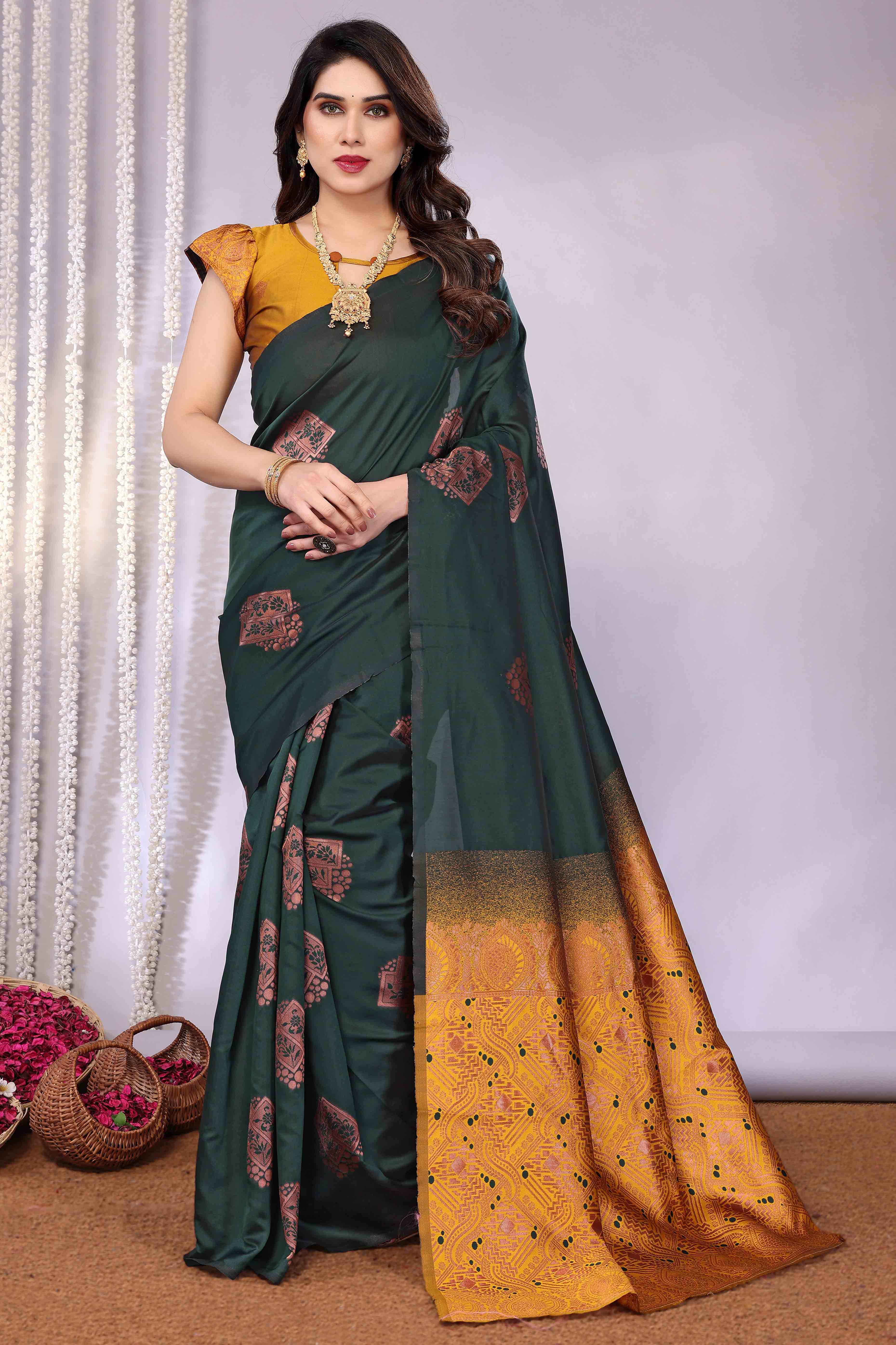 Green Banarasi Silk Saree Adorned With Floral Zari Weaving