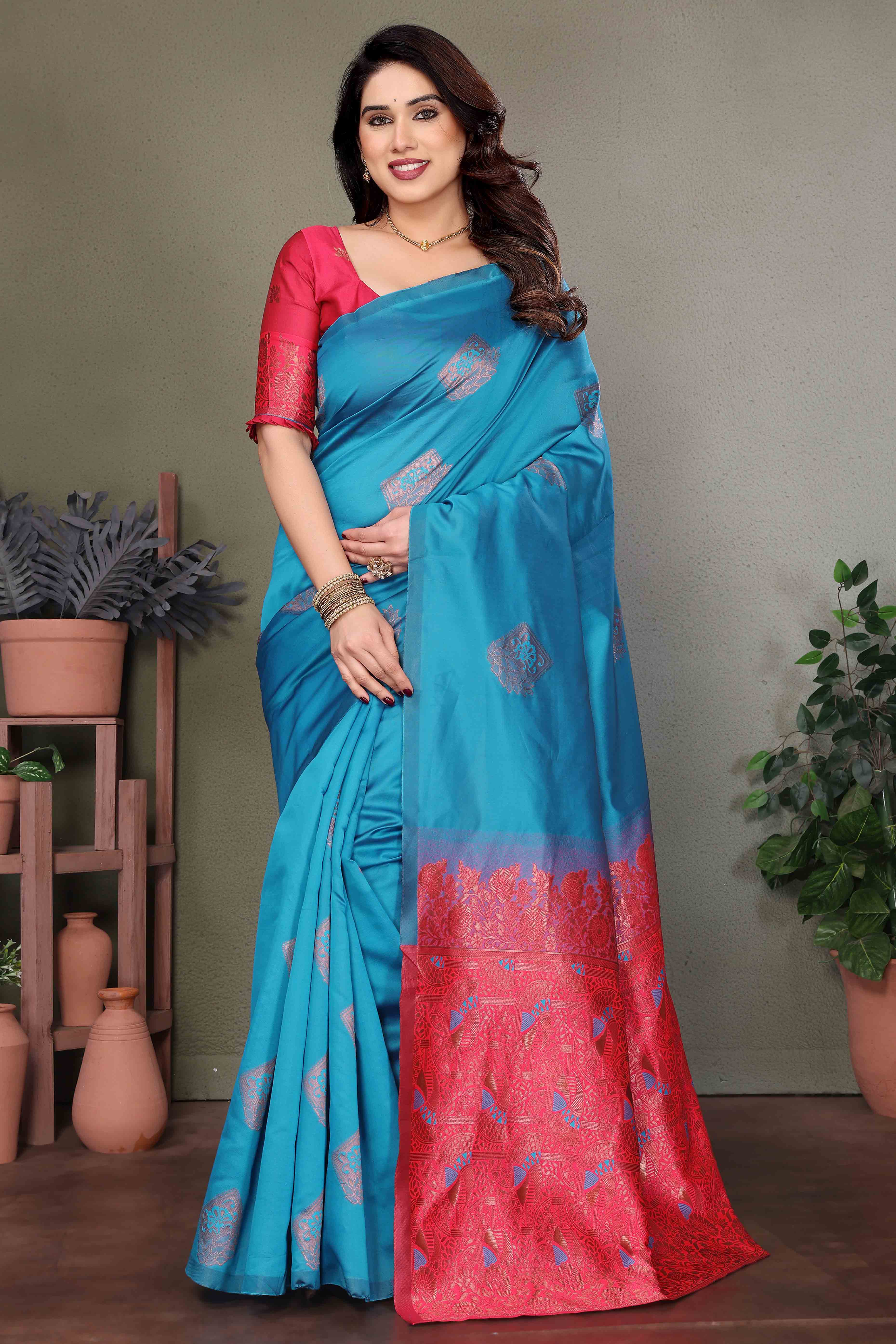 Blue Banarasi Silk Saree With Exquisite Floral Zari Weaving