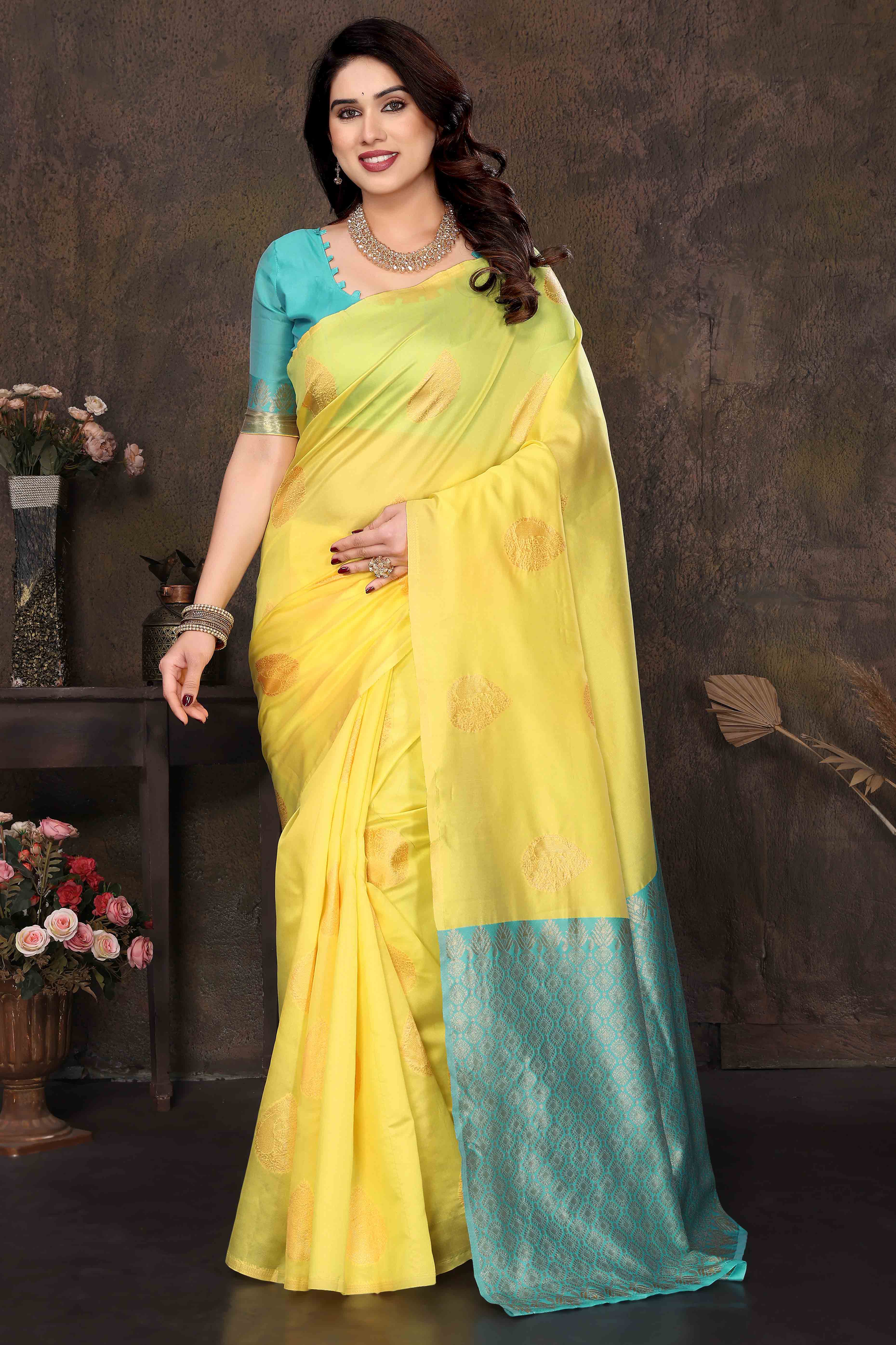Lemon Yellow Banarasi Silk Saree With Intricate Zari Weaving