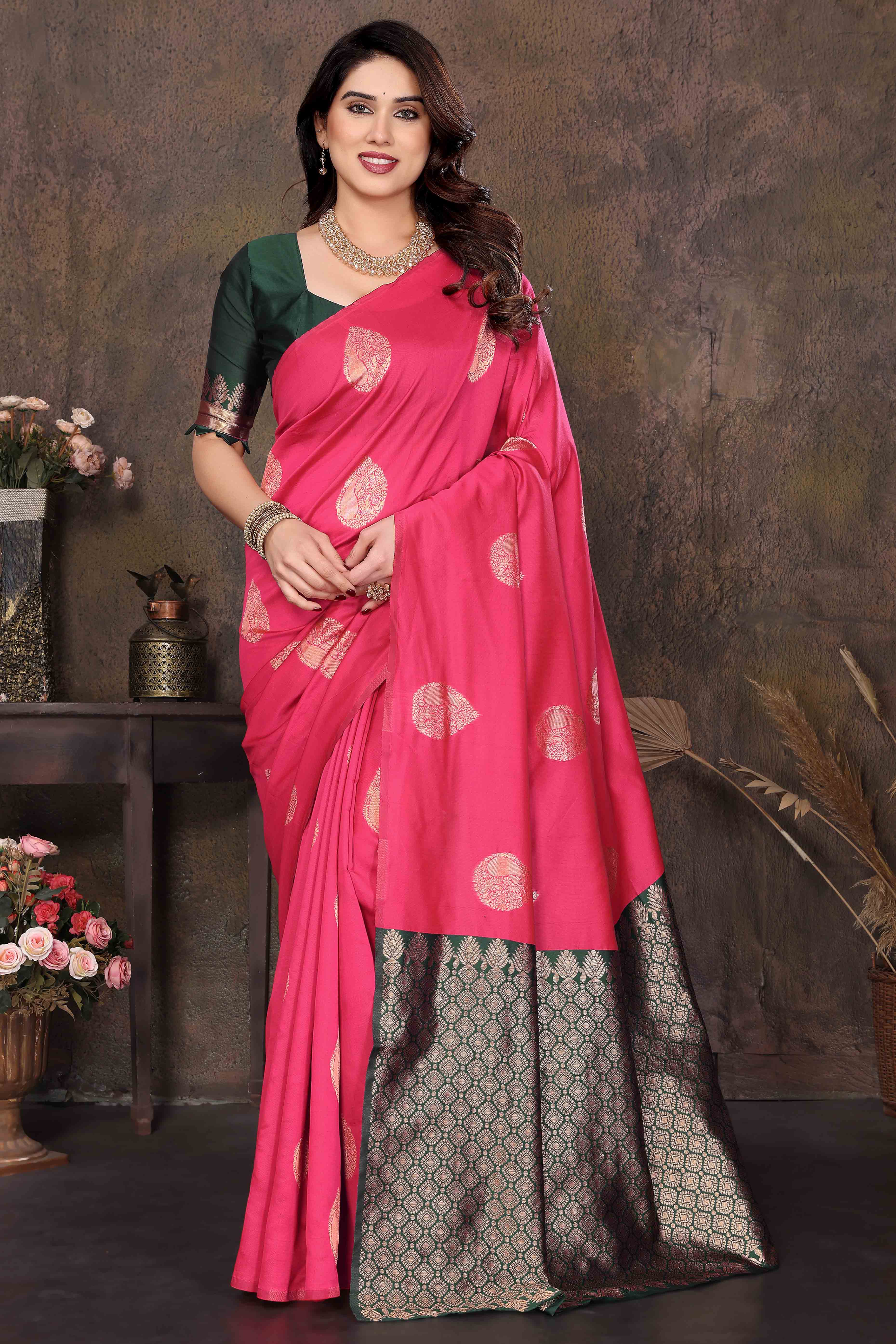 Pink Banarasi Silk Saree With Intricate Zari Weaving
