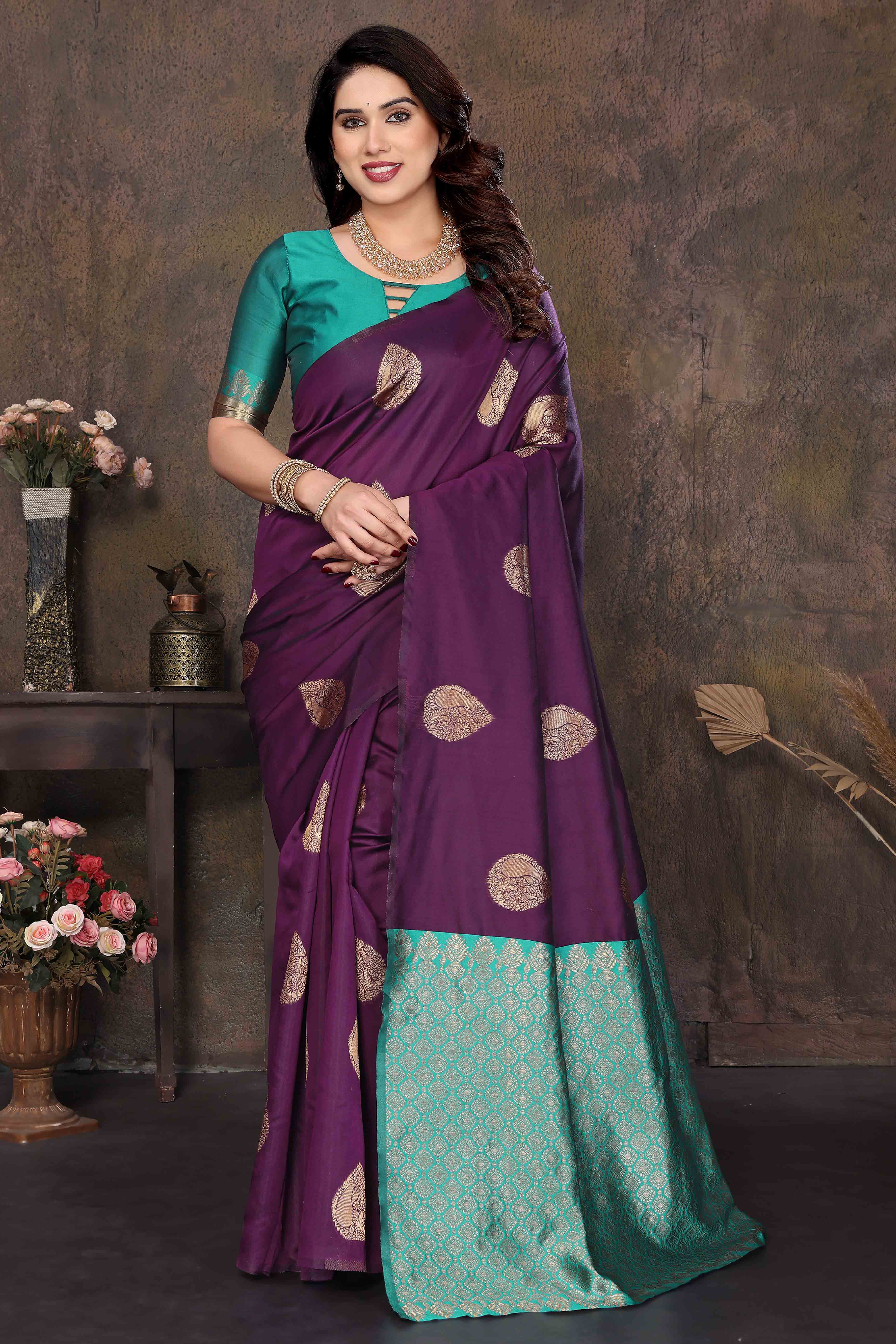 Purple Banarasi Silk Saree With Intricate Zari Weaving