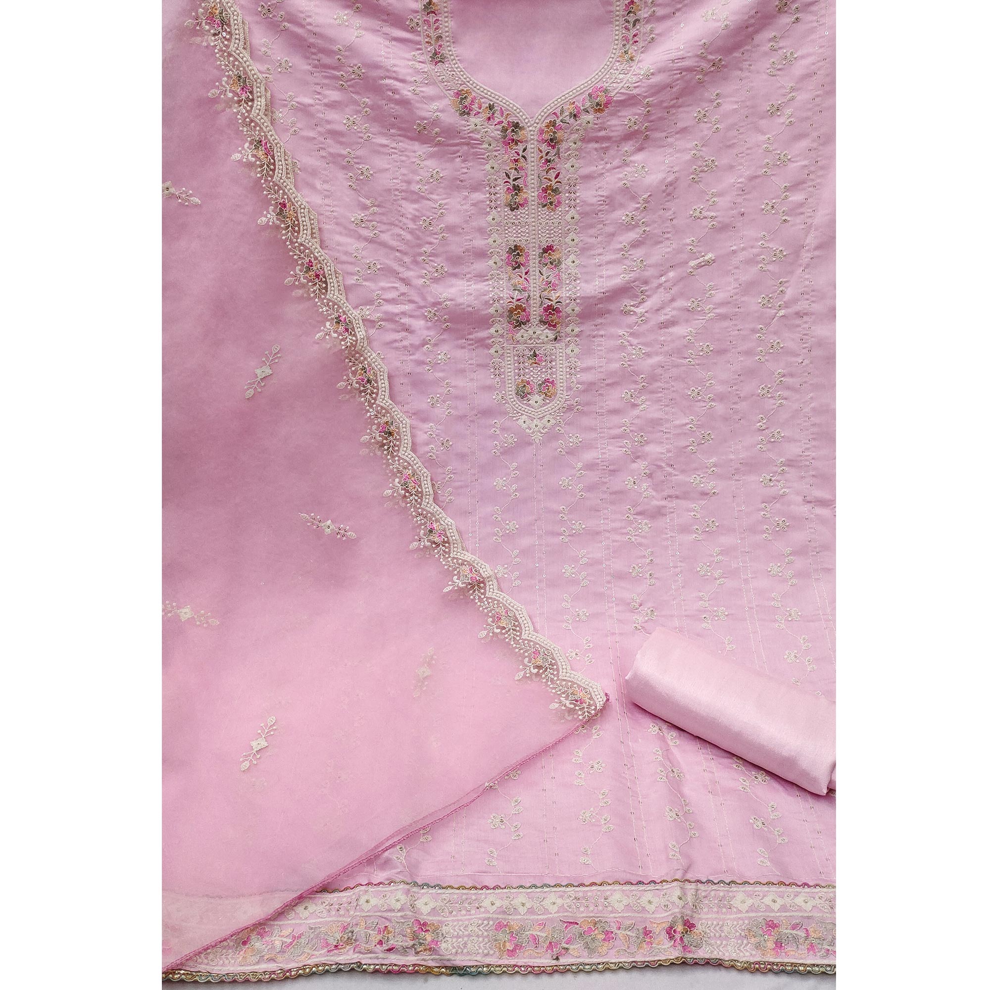 Pink Embroidered Pure Cotton Dress Material