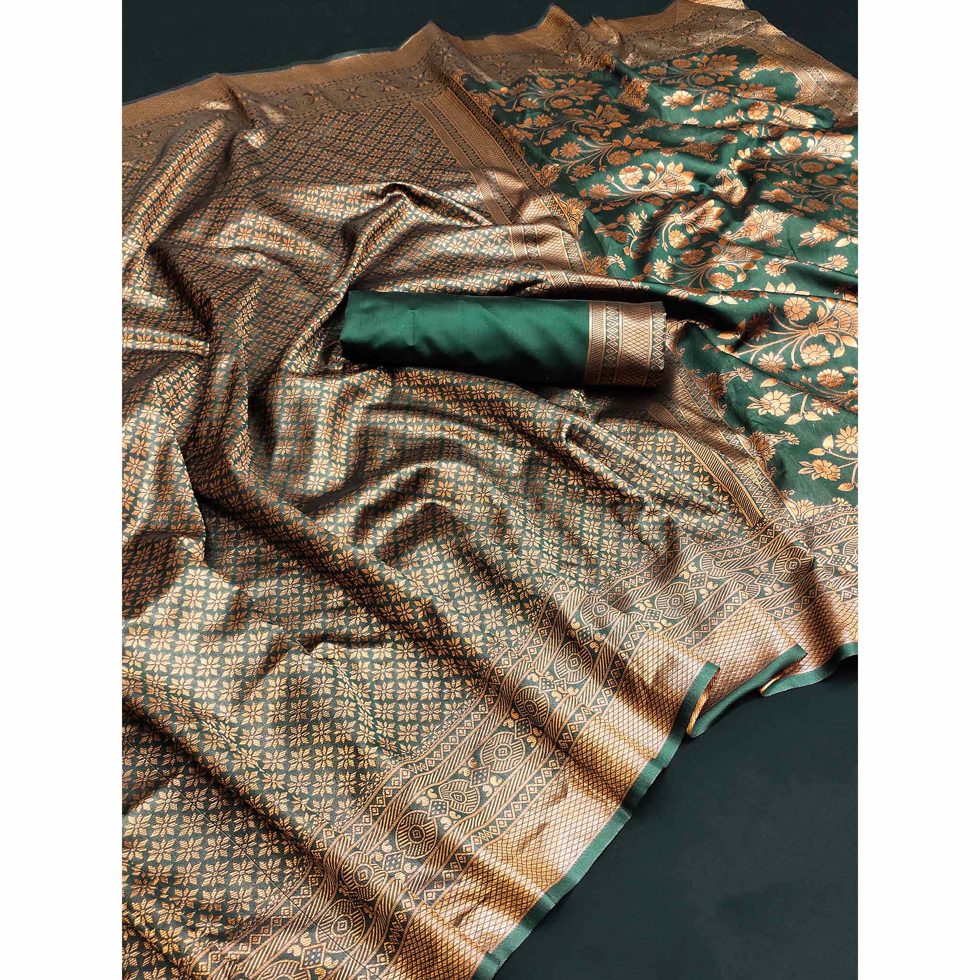 Green Floral Woven Banarasi Silk Saree