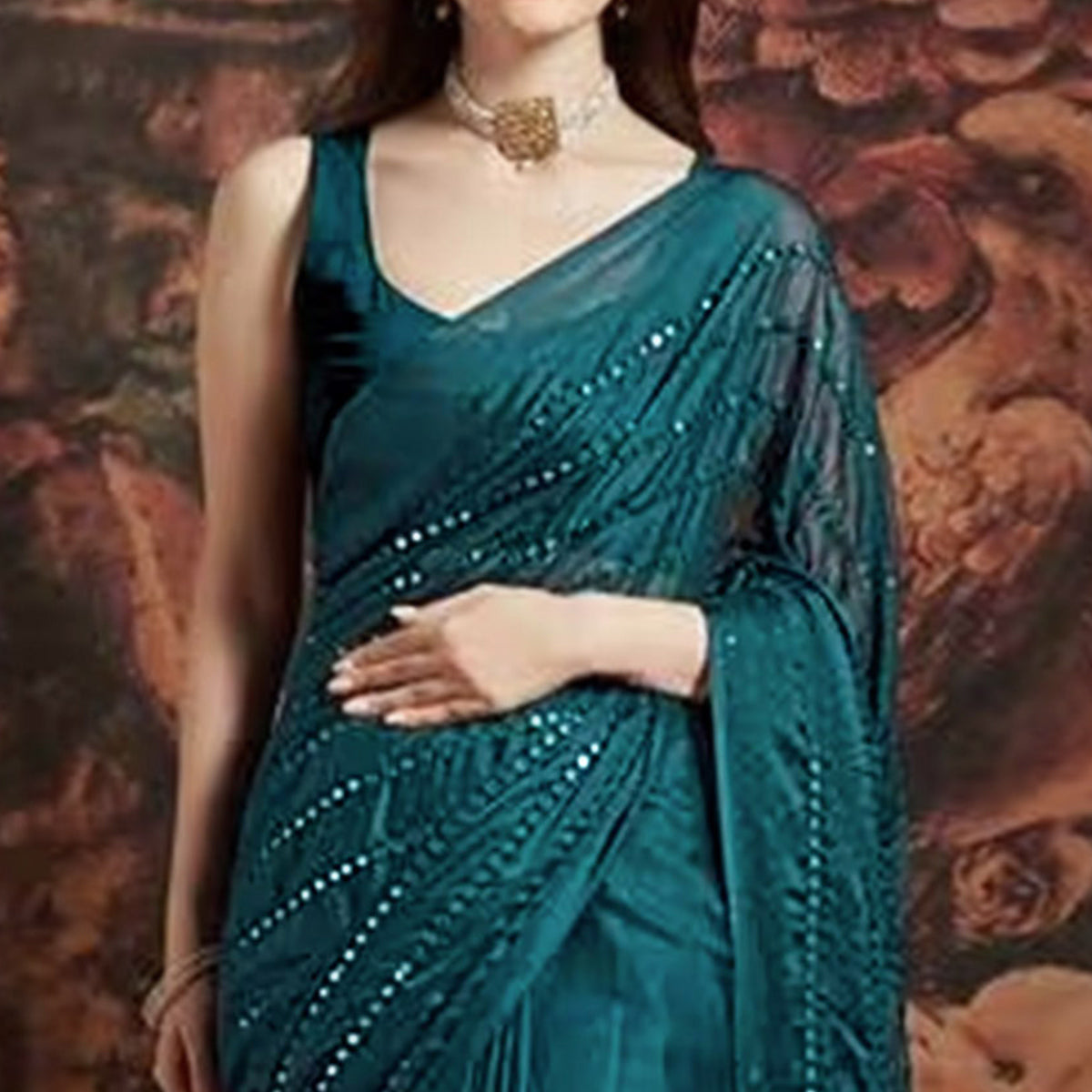 Morpich Embroidered Art Silk Saree