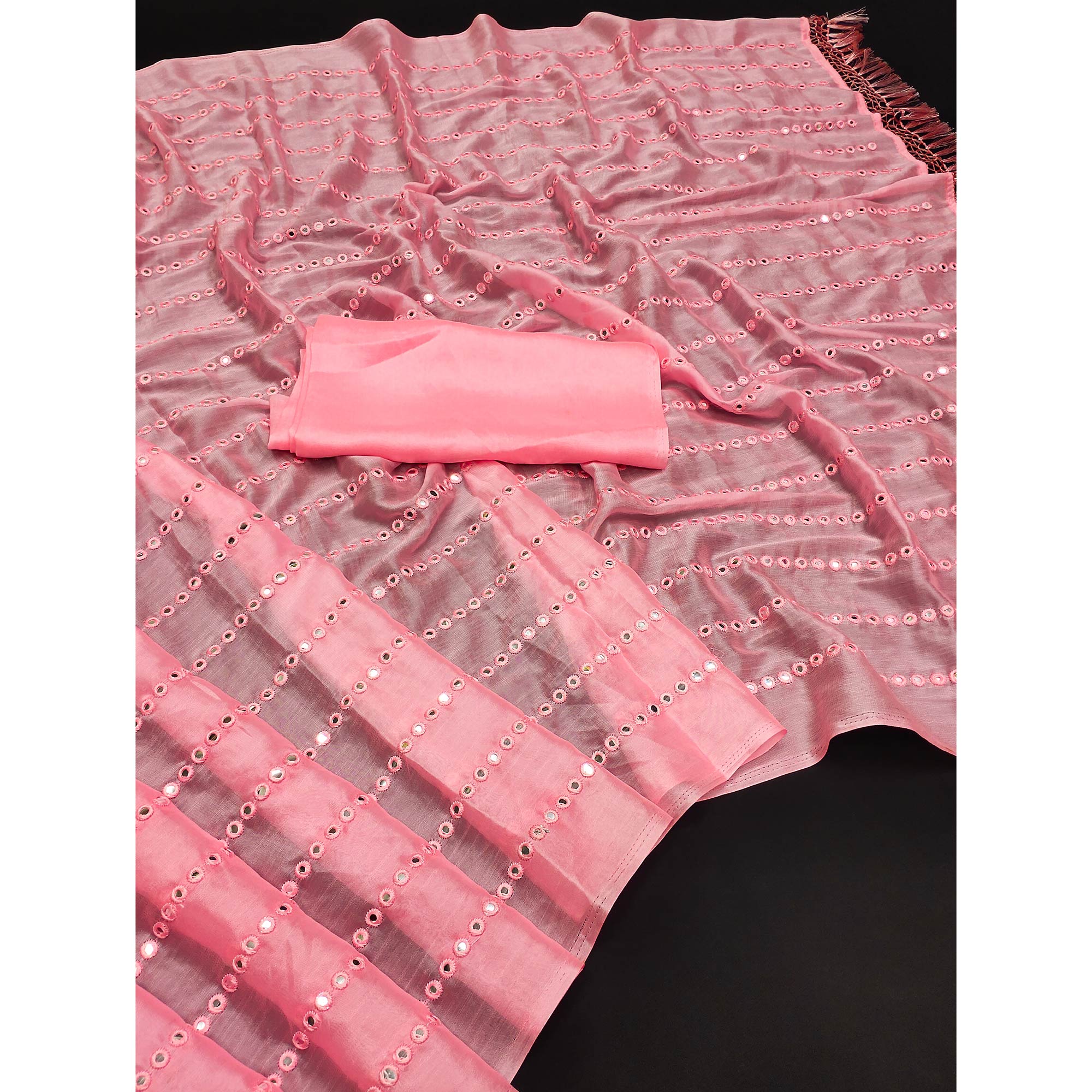 Pink Embroidered Art Silk Saree