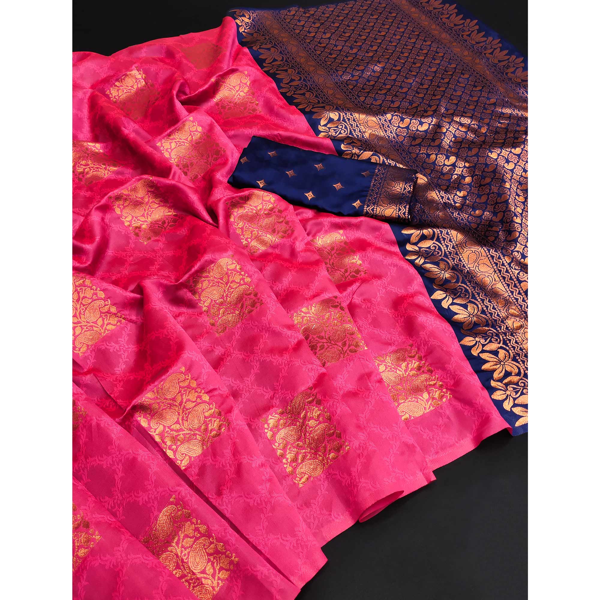 Pink Floral Woven Banarasi Silk Saree