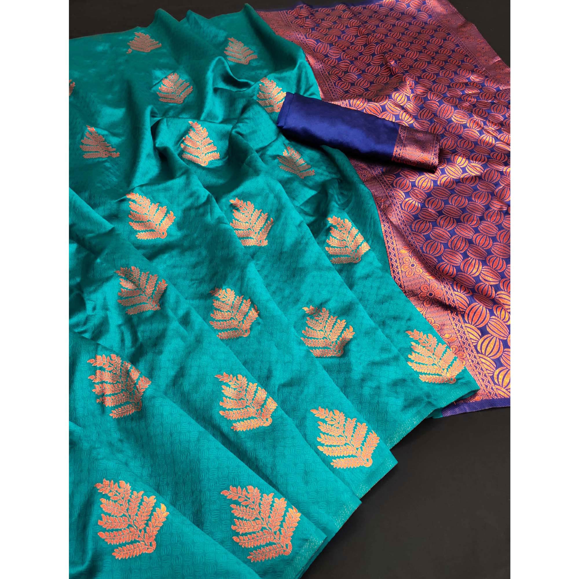 Turquoise Woven Banarasi Silk Saree