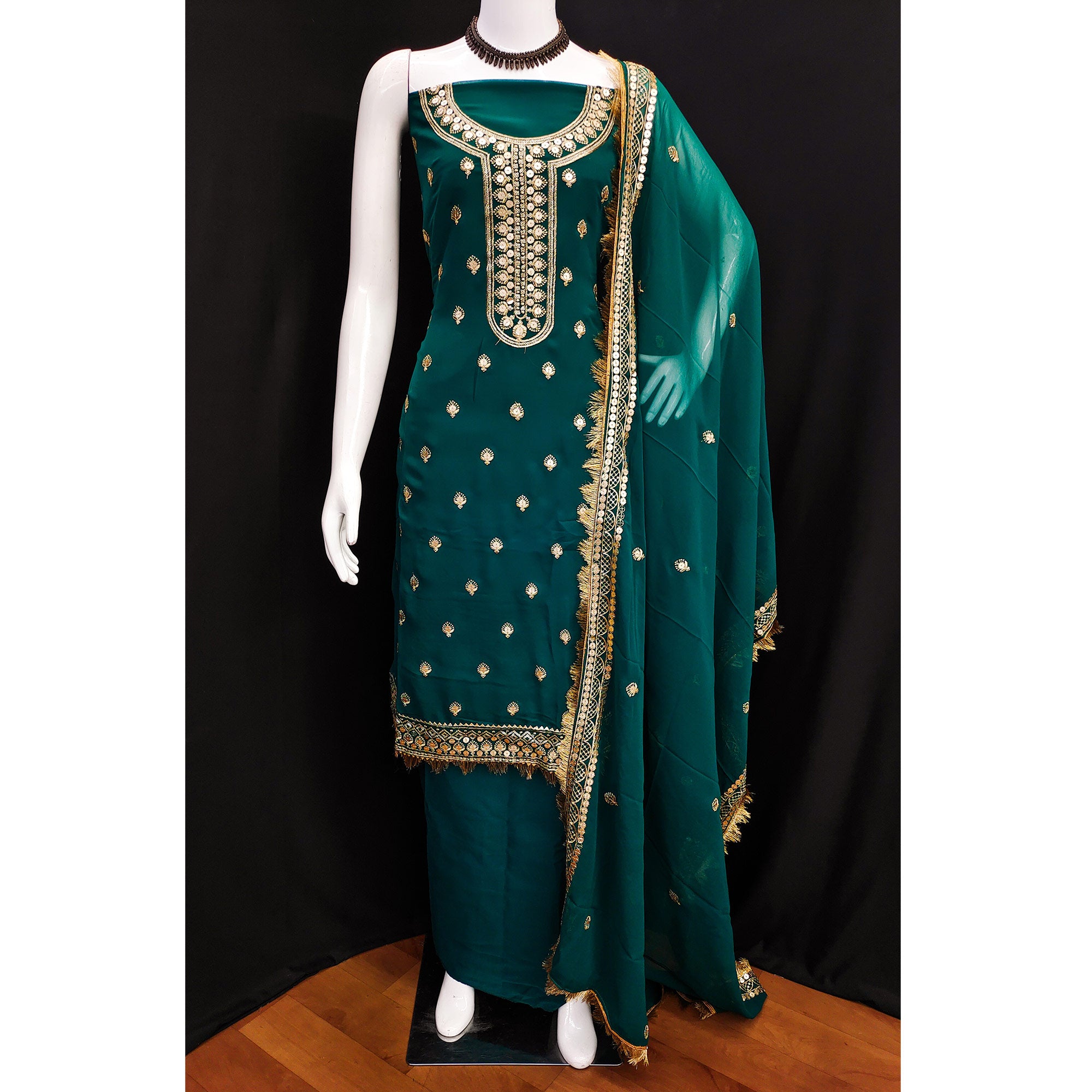 Rama Green Embroidered Georgette Dress Material