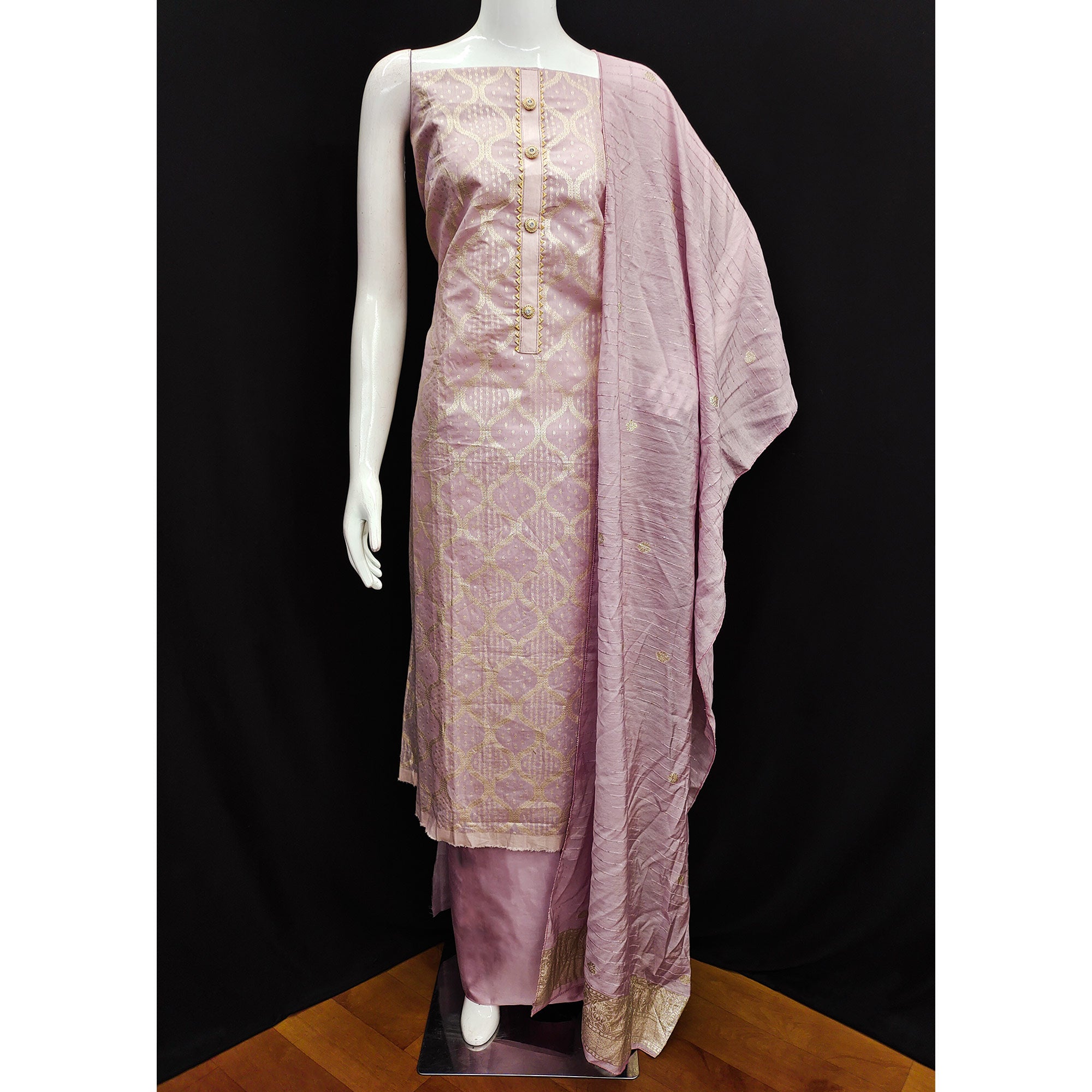 Mauve Woven Banarasi Silk Dress Material