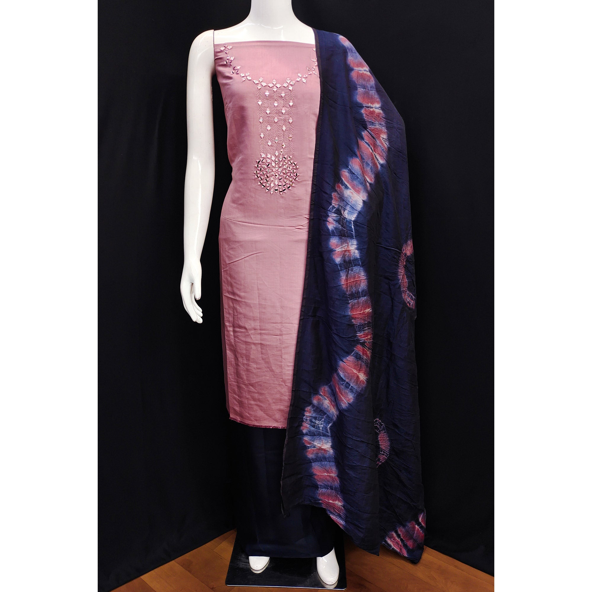 Mauve Embroidered Viscose Dress Material