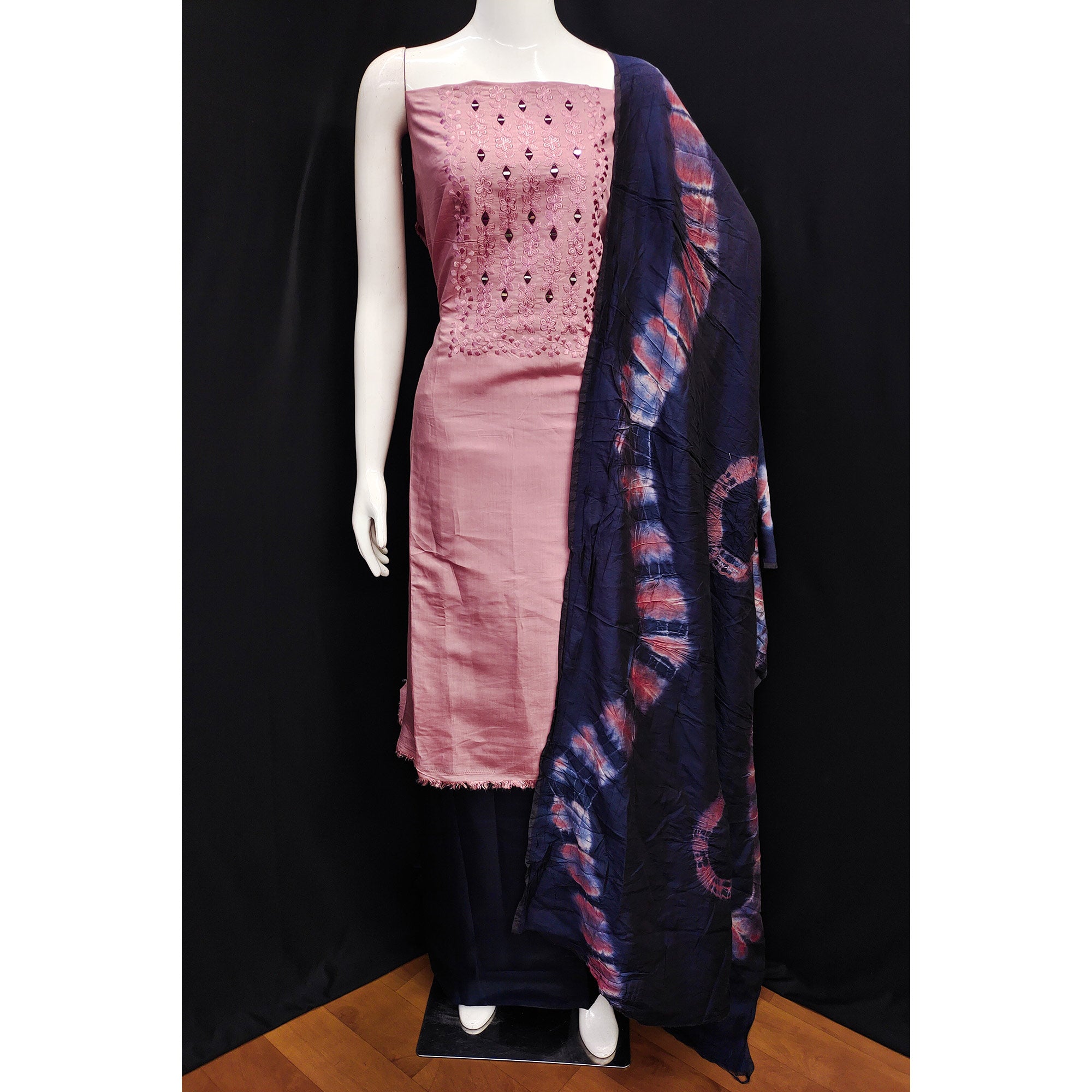 Mauve Floral Embroidered Viscose Dress Material