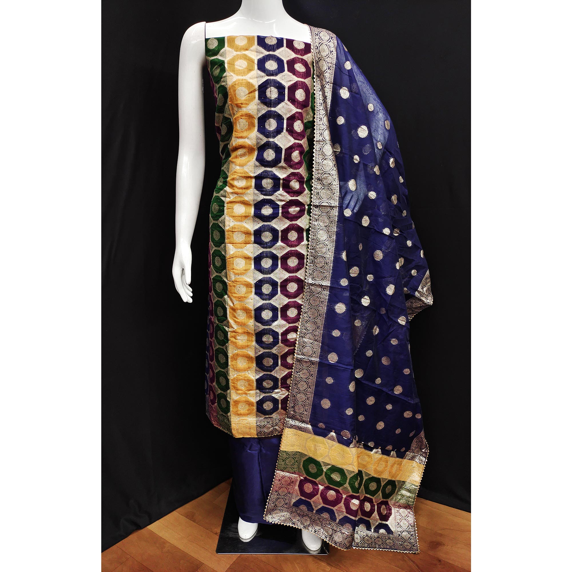 Multicolor Woven Banarasi Silk Dress Material