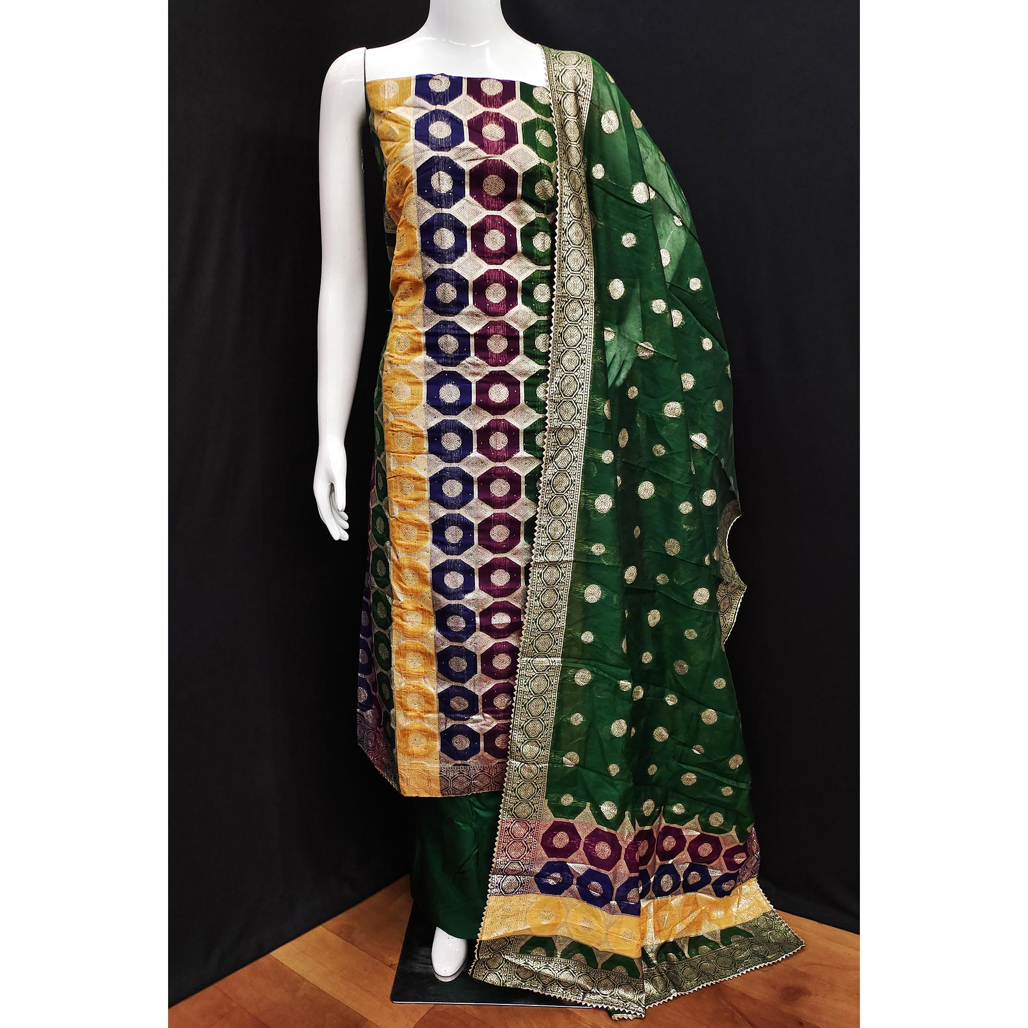 Multicolor Woven Banarasi Silk Dress Material