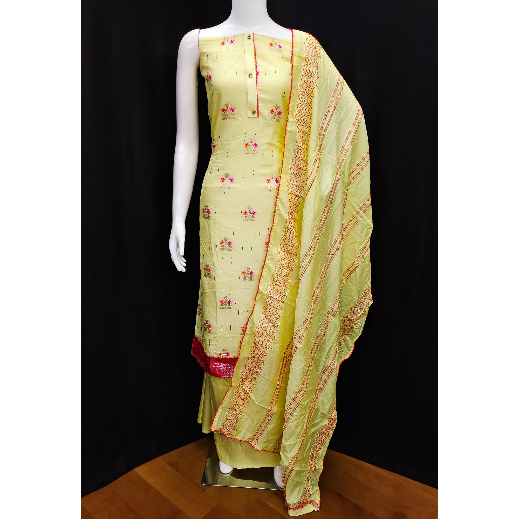 Yellow Woven Banarasi Silk Dress Material