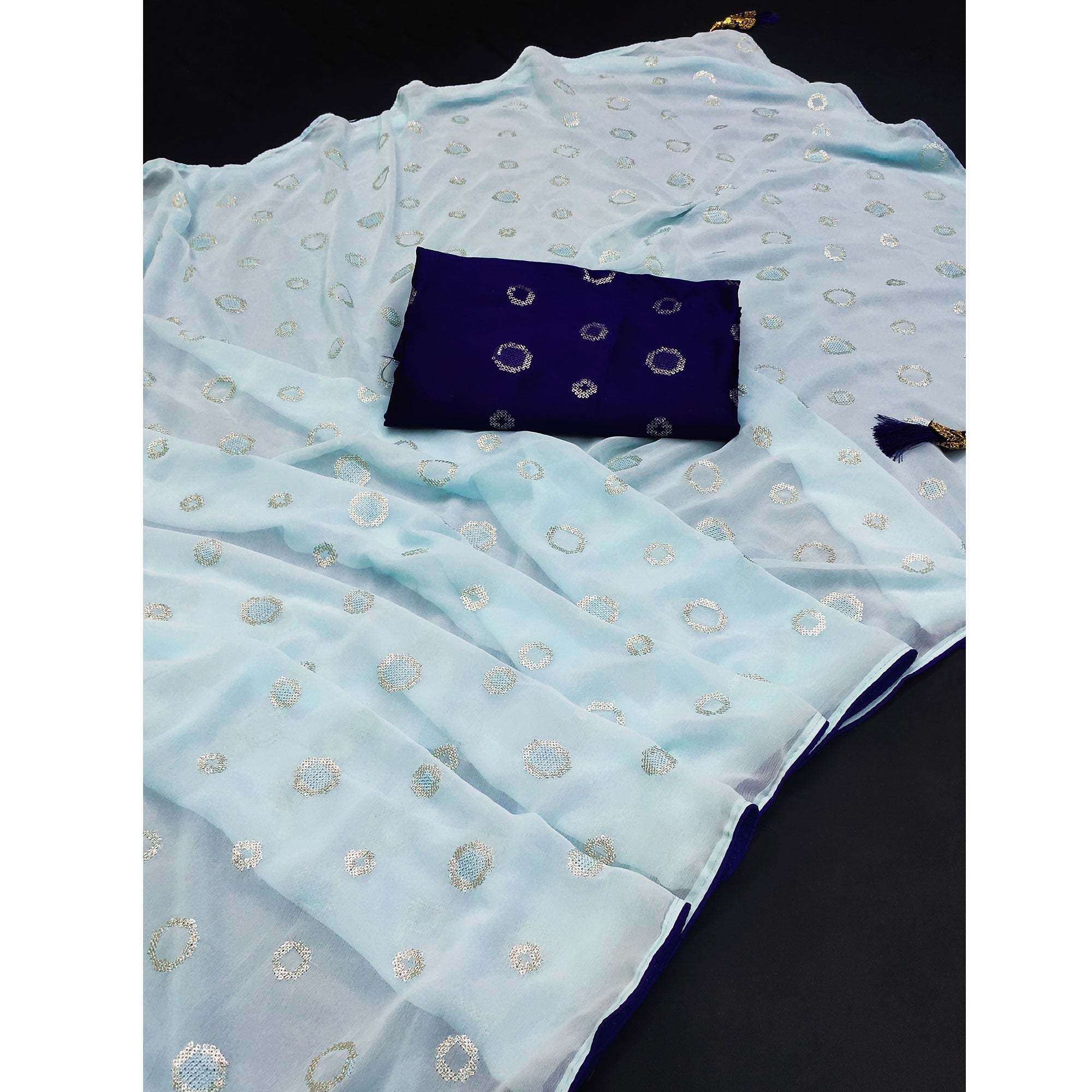 Blue Embroidered Georgette Saree