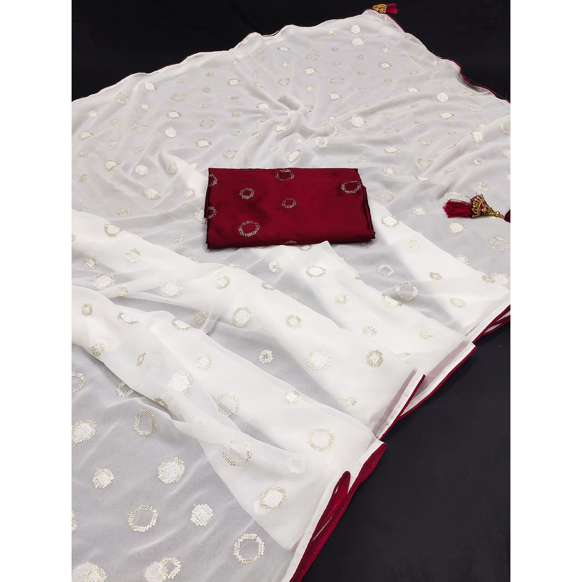 White Embroidered Georgette Saree