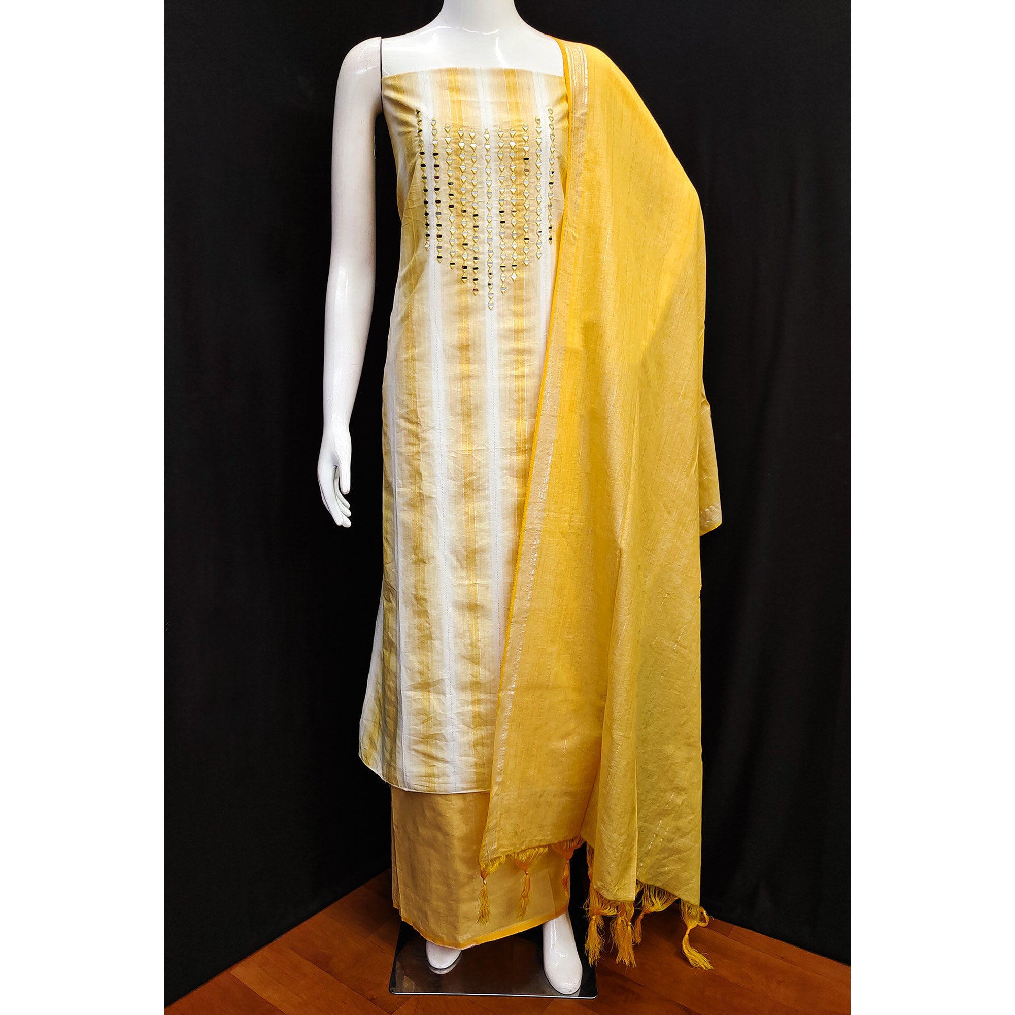 Yellow Embroidered Pure Cotton Dress Material