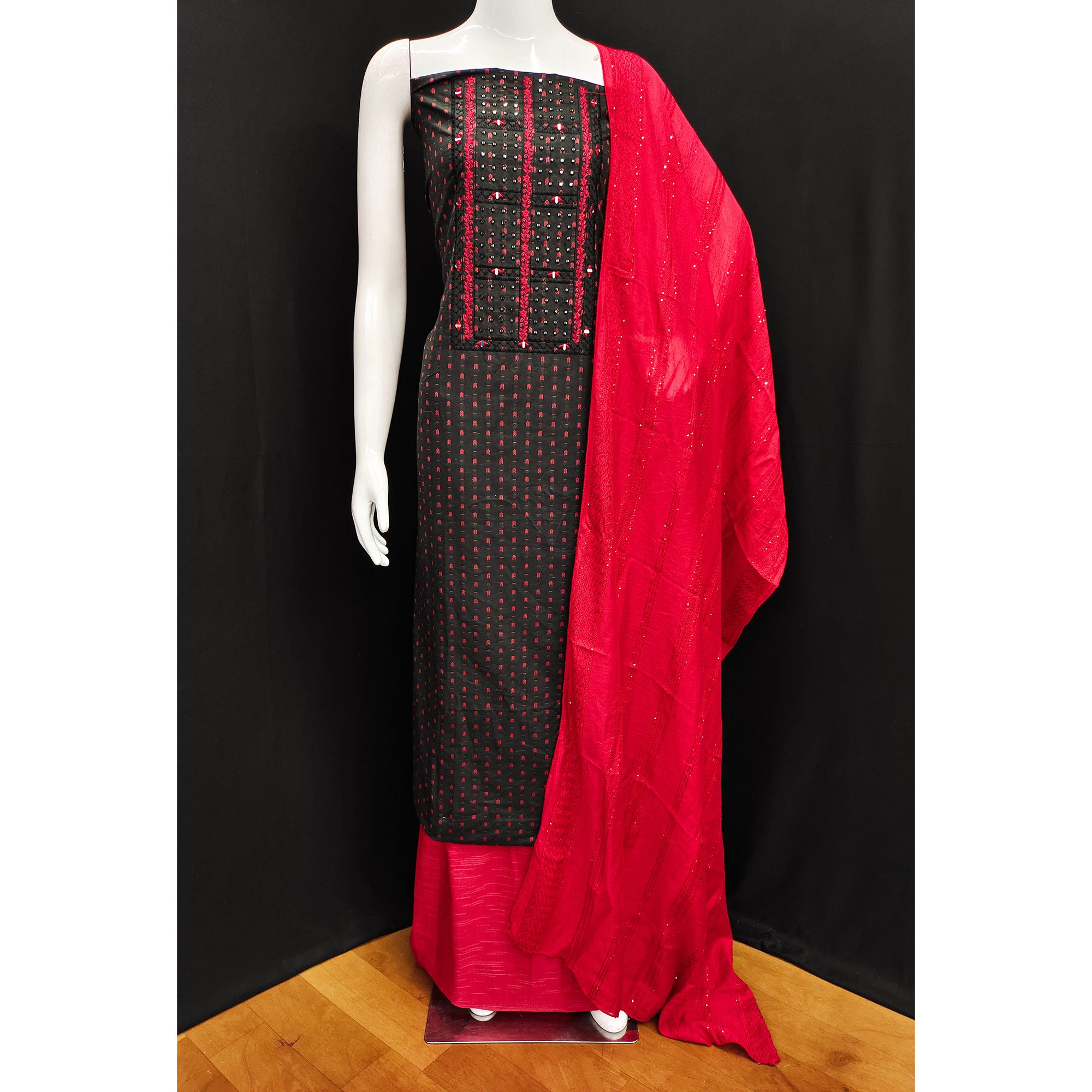 Black Woven Pure Cotton Dress Material