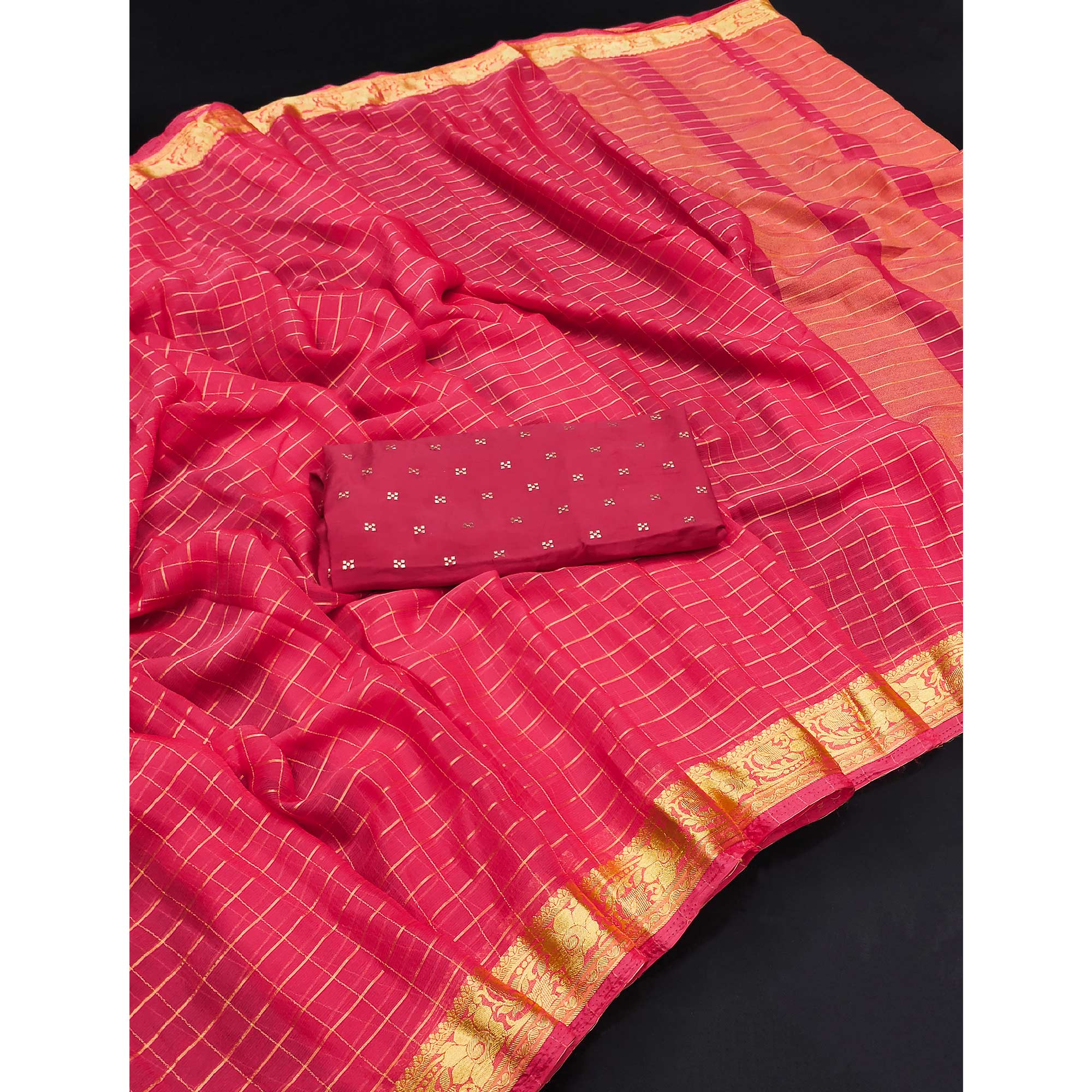 Pink Woven Chiffon Saree