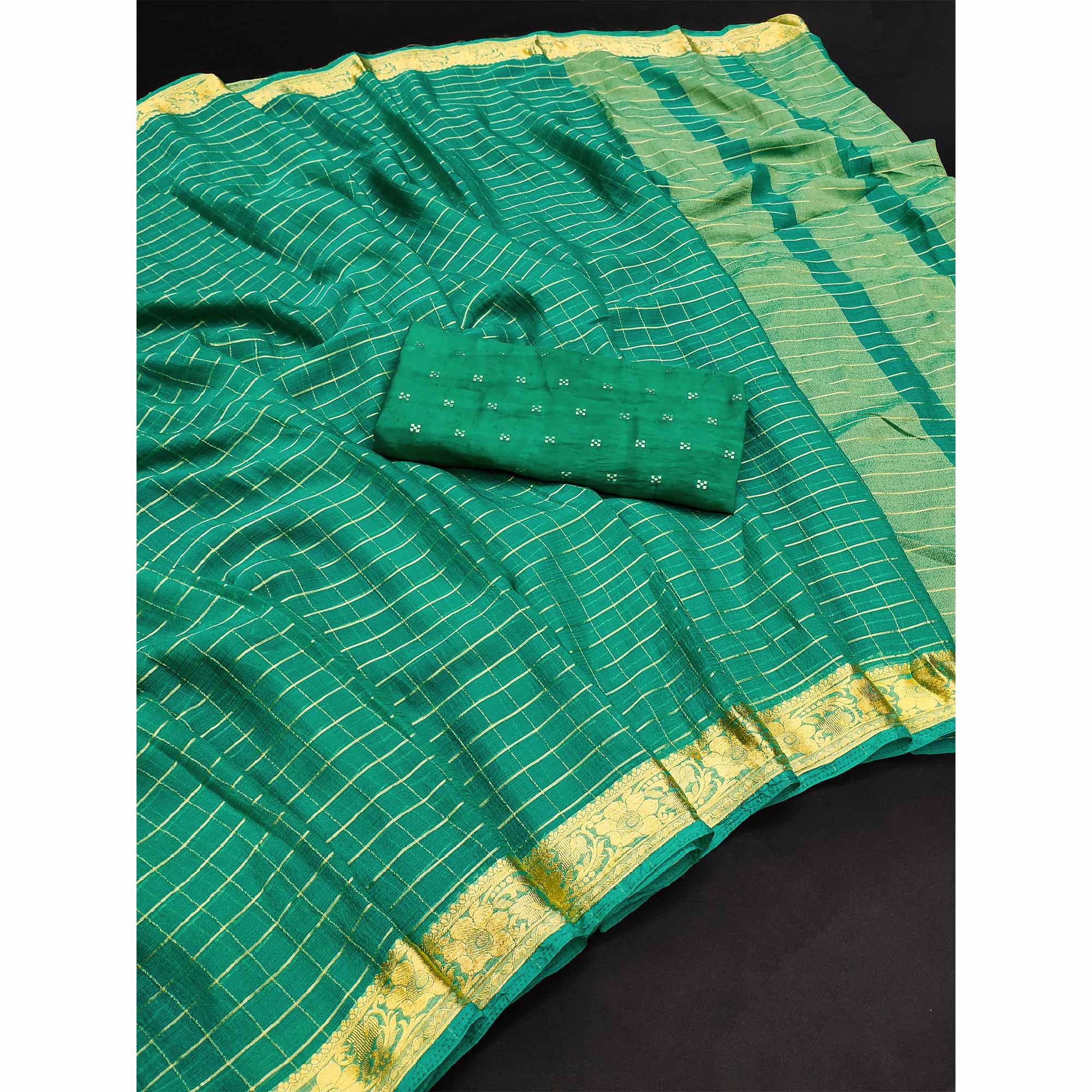 Rama Green Woven Chiffon Saree