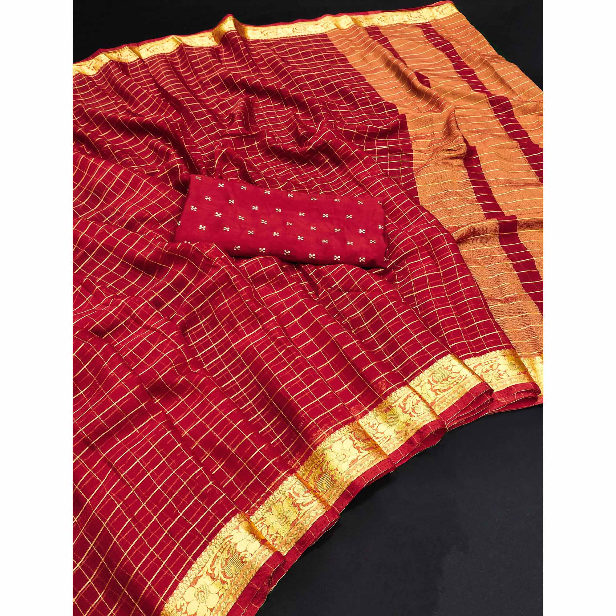 Red Woven Chiffon Saree