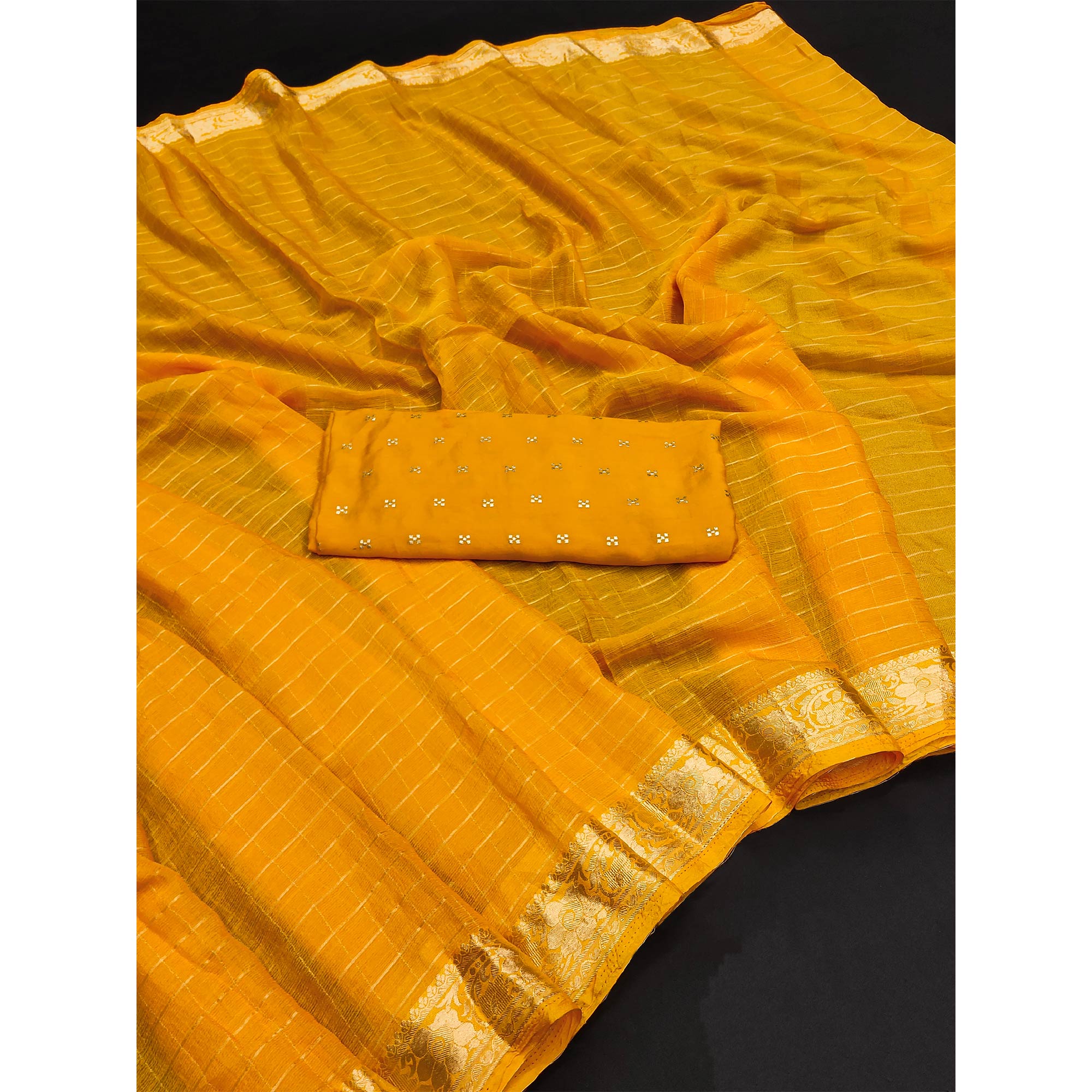 Yellow Woven Chiffon Saree