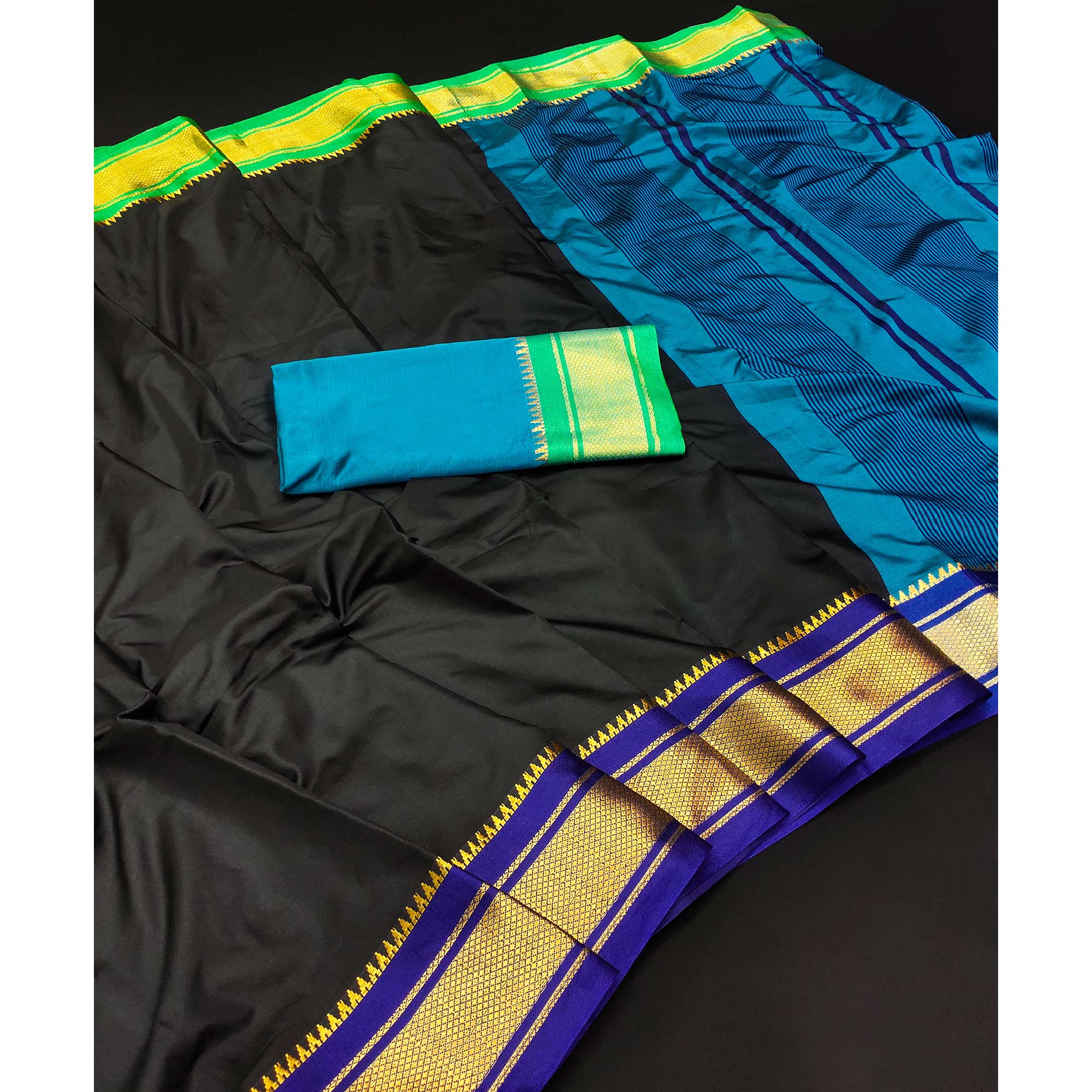 Black & Blue Woven Art Silk Saree