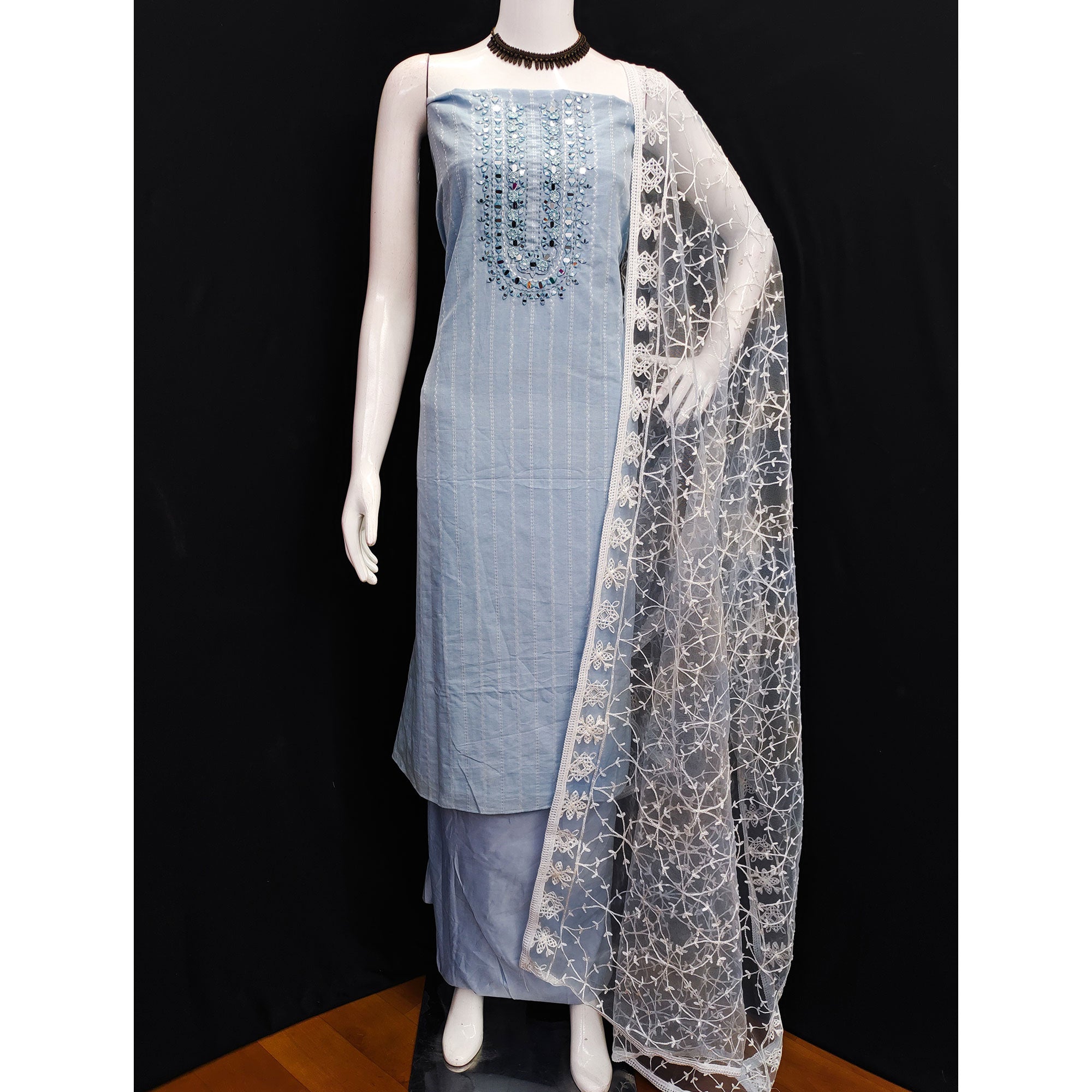 Blue Woven Pure Cotton Dress Material