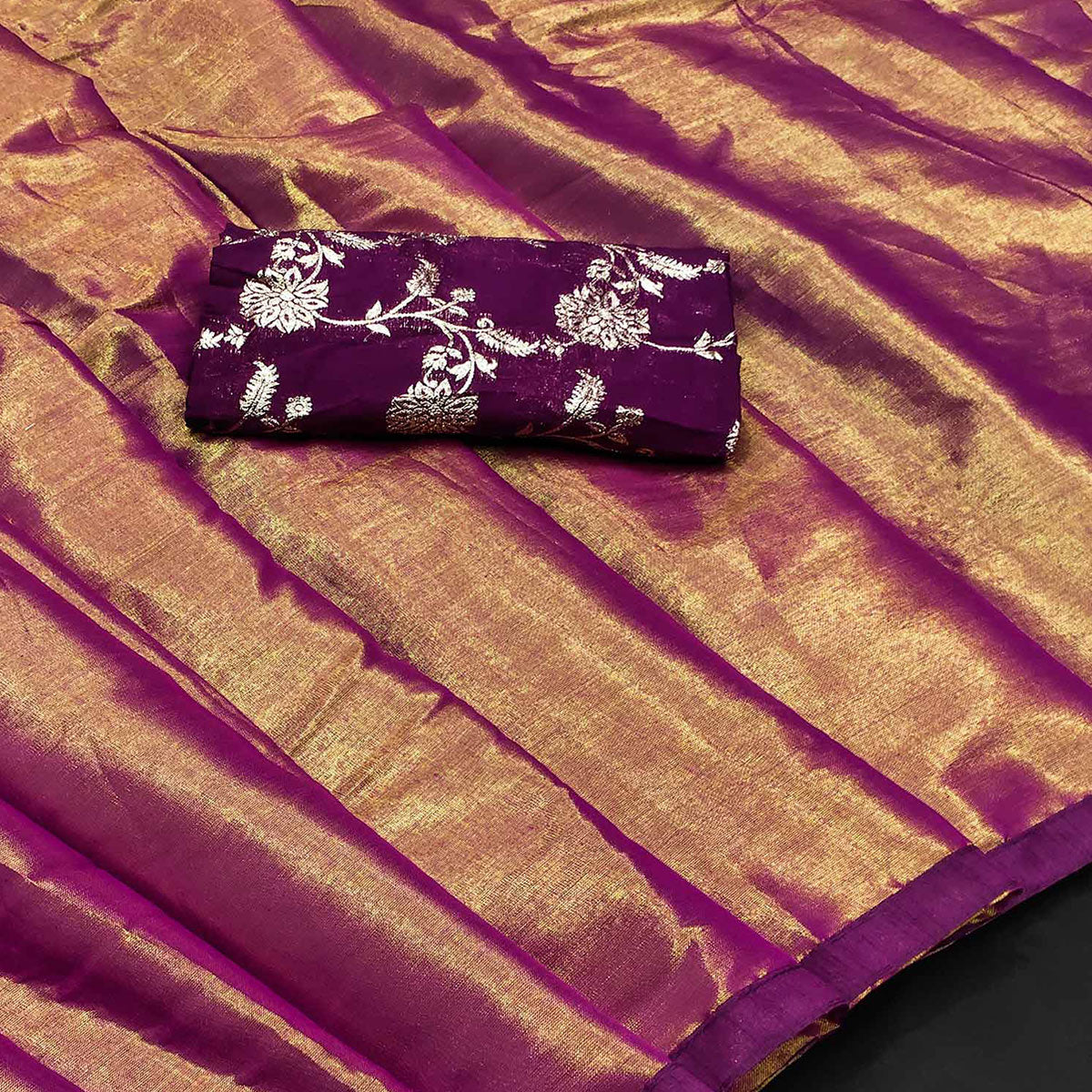 Purple Solid Net Silk Saree