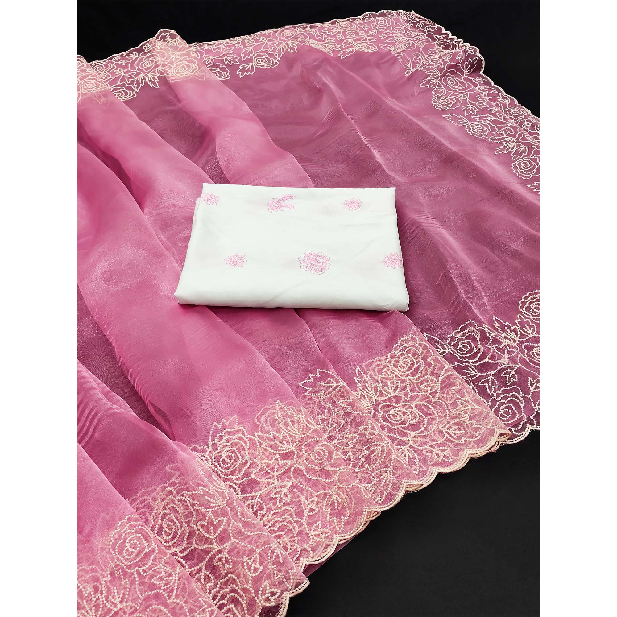 Pink Embroidered Organza Saree