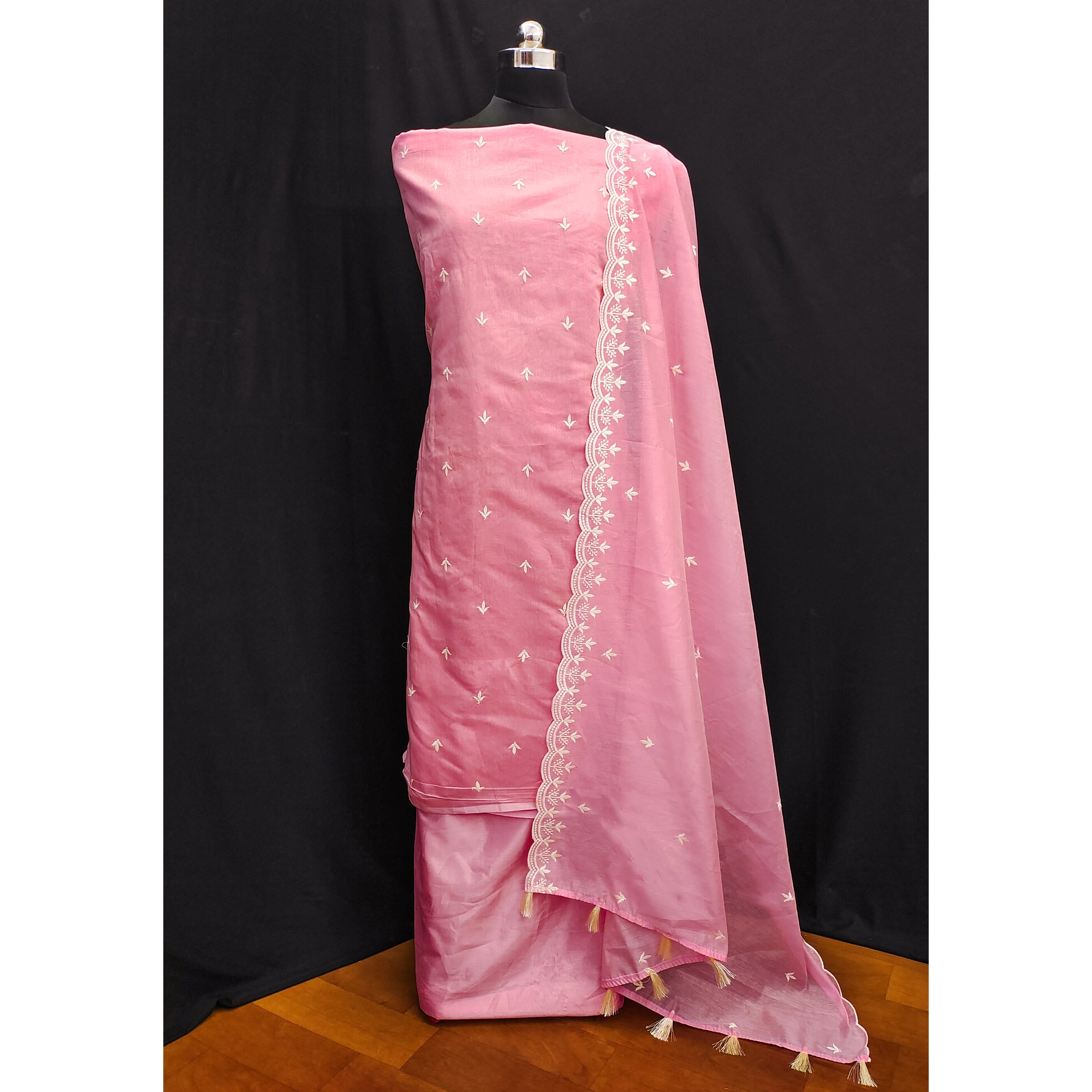 Pink Embroidered Chanderi Dress Material