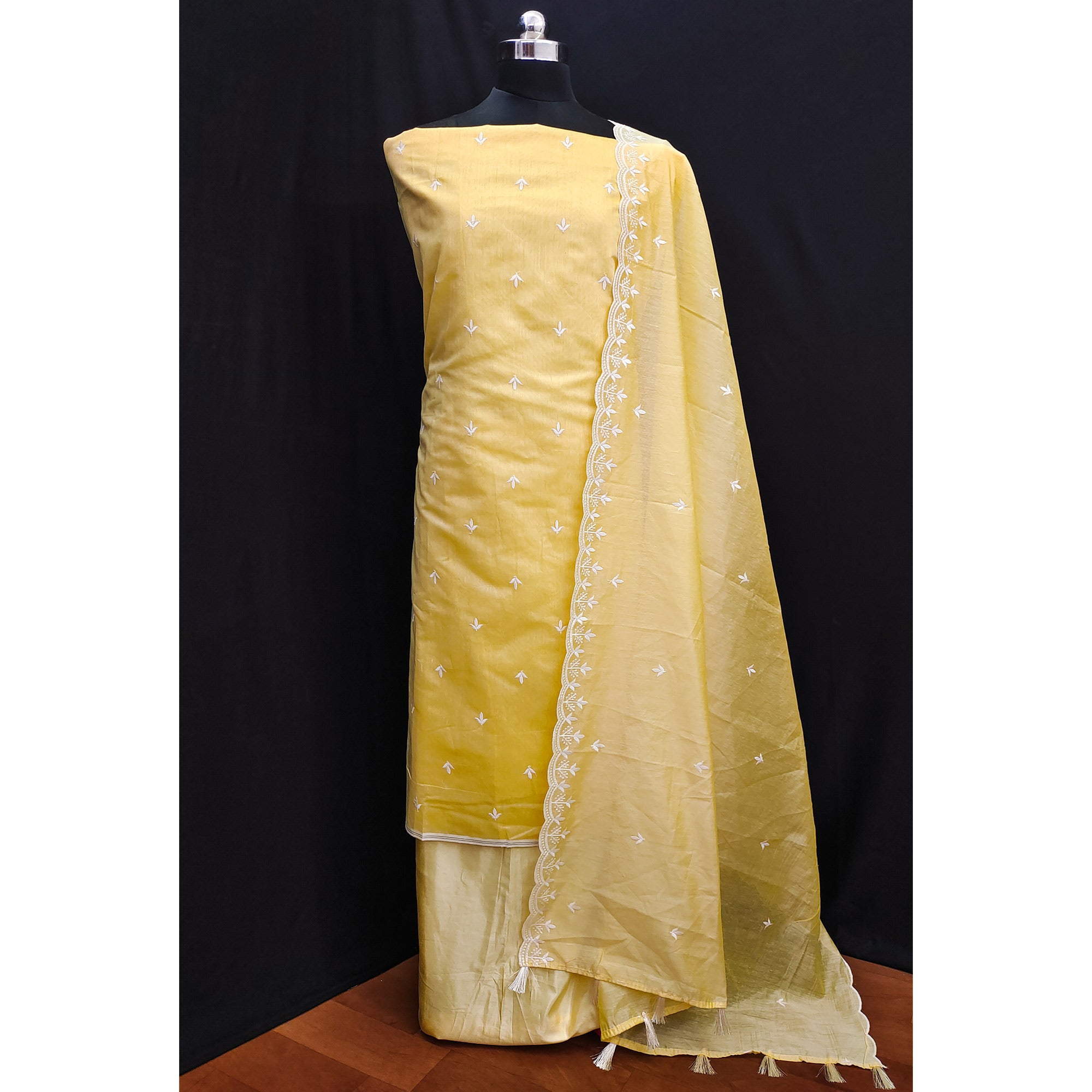 Yellow Embroidered Chanderi Dress Material