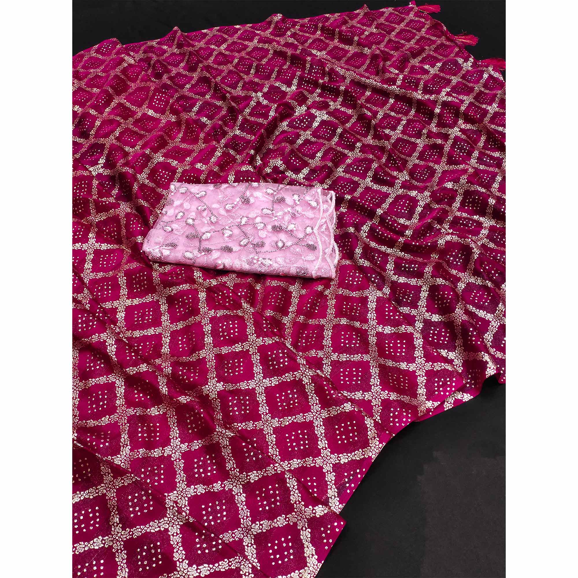 Pink Foil Printed Chiffon Saree