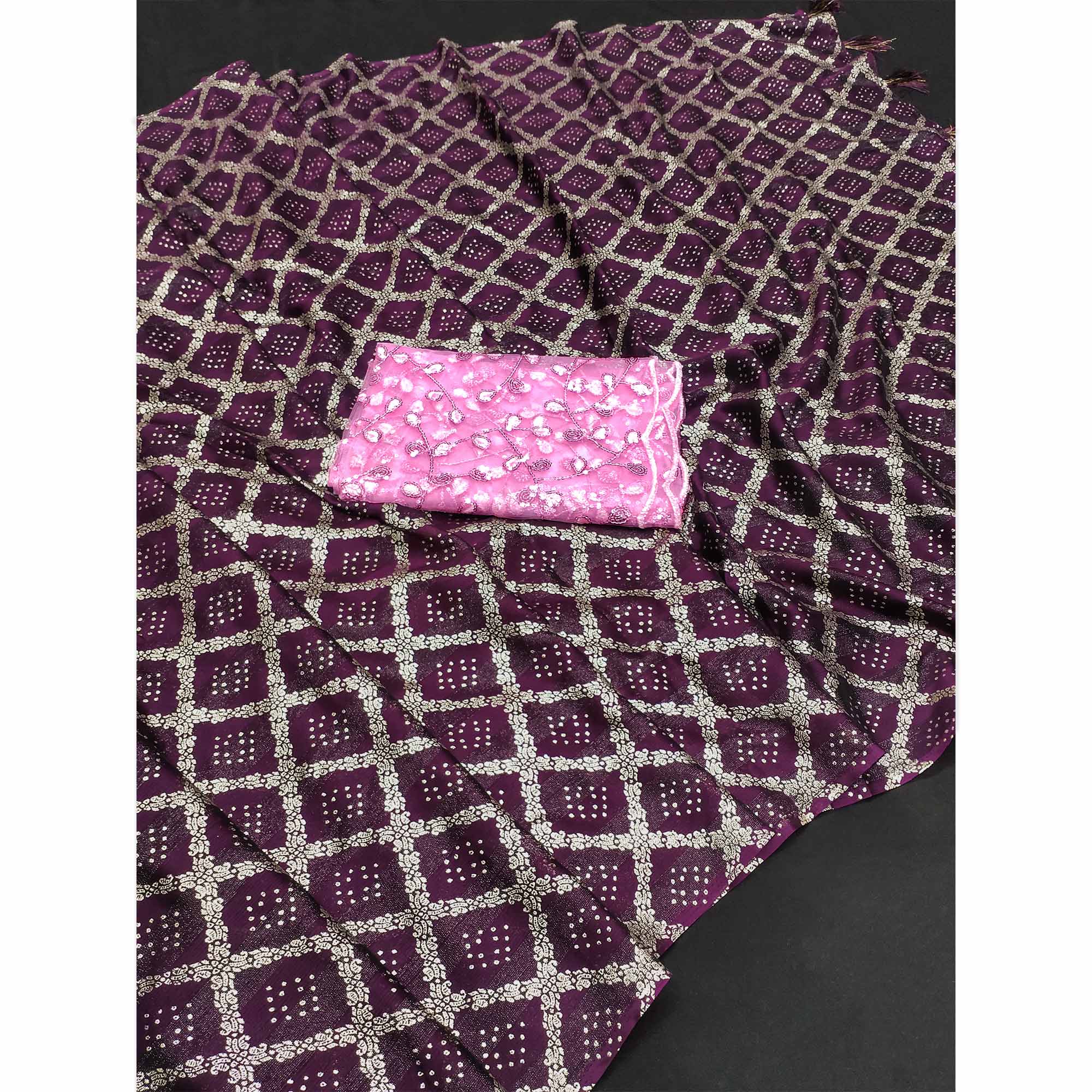 Wine Foil Printed Chiffon Saree