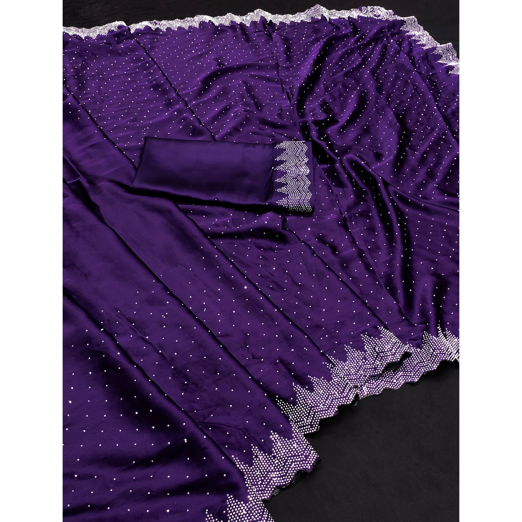 Purple Stone Work Embroidered Satin Saree