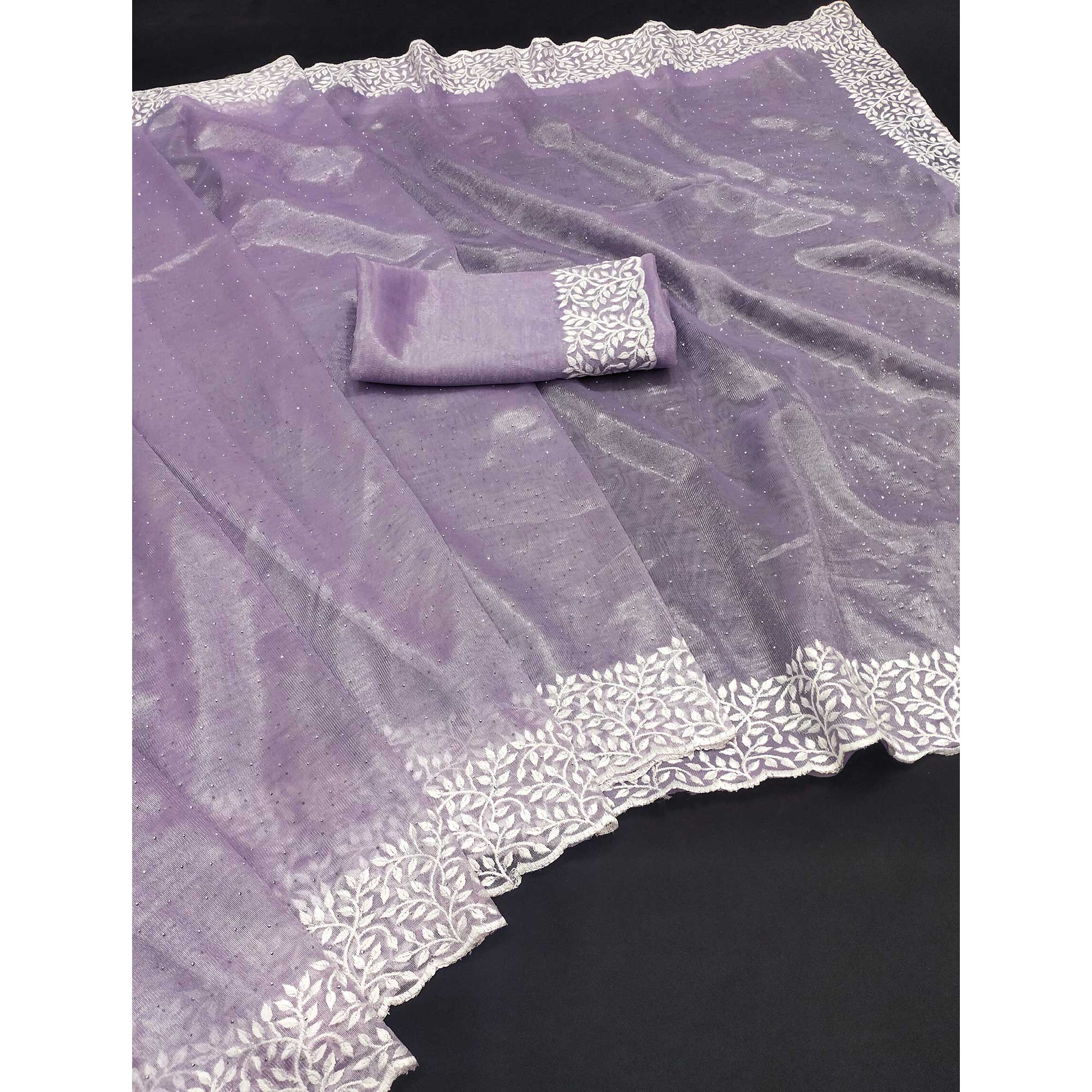 Lavender Embroidered Net Saree