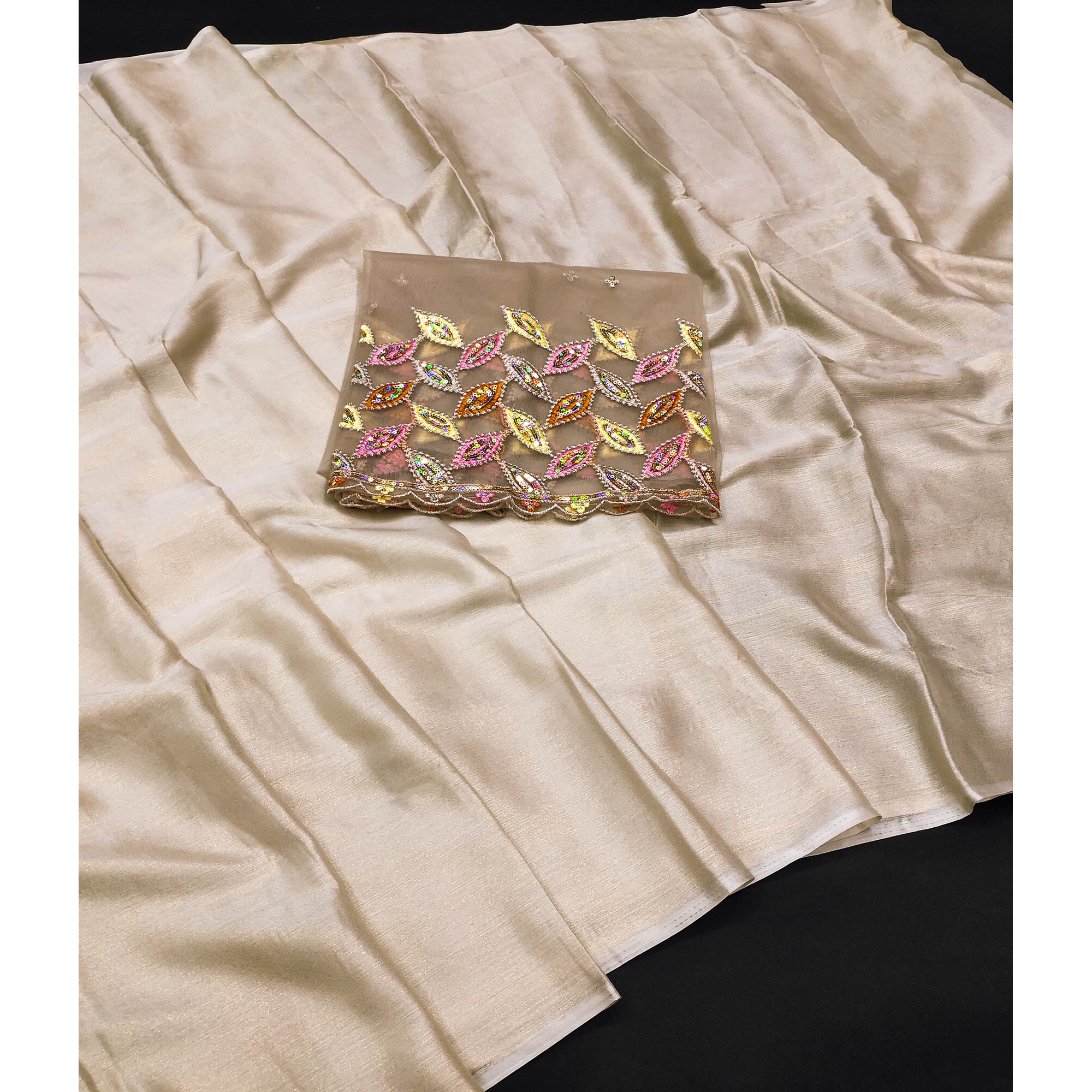 Beige Solid Chiffon Saree