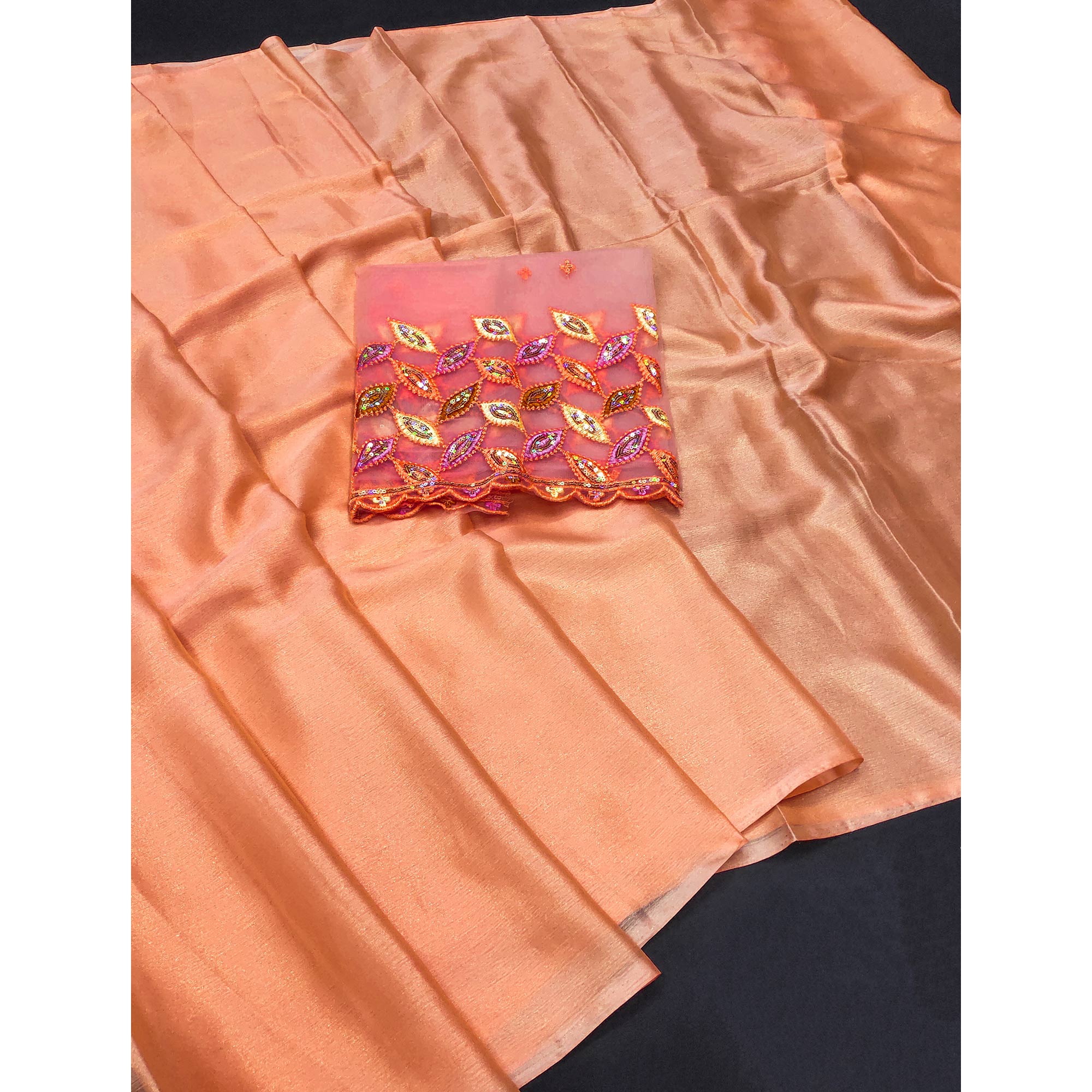 Orange Solid Chiffon Saree
