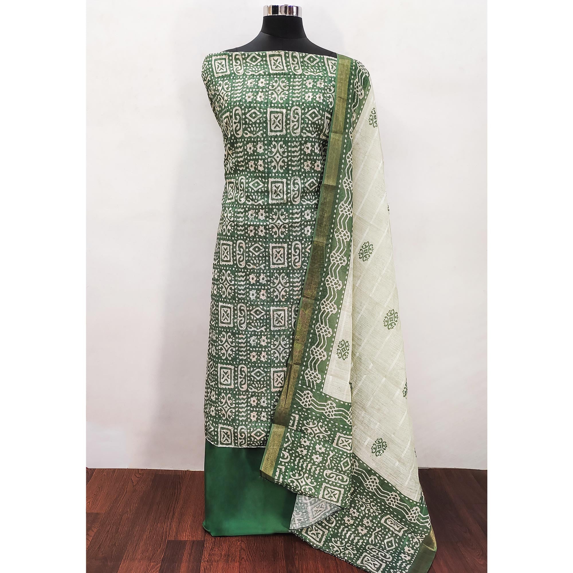 Green Printed Pure Cotton Dress Material